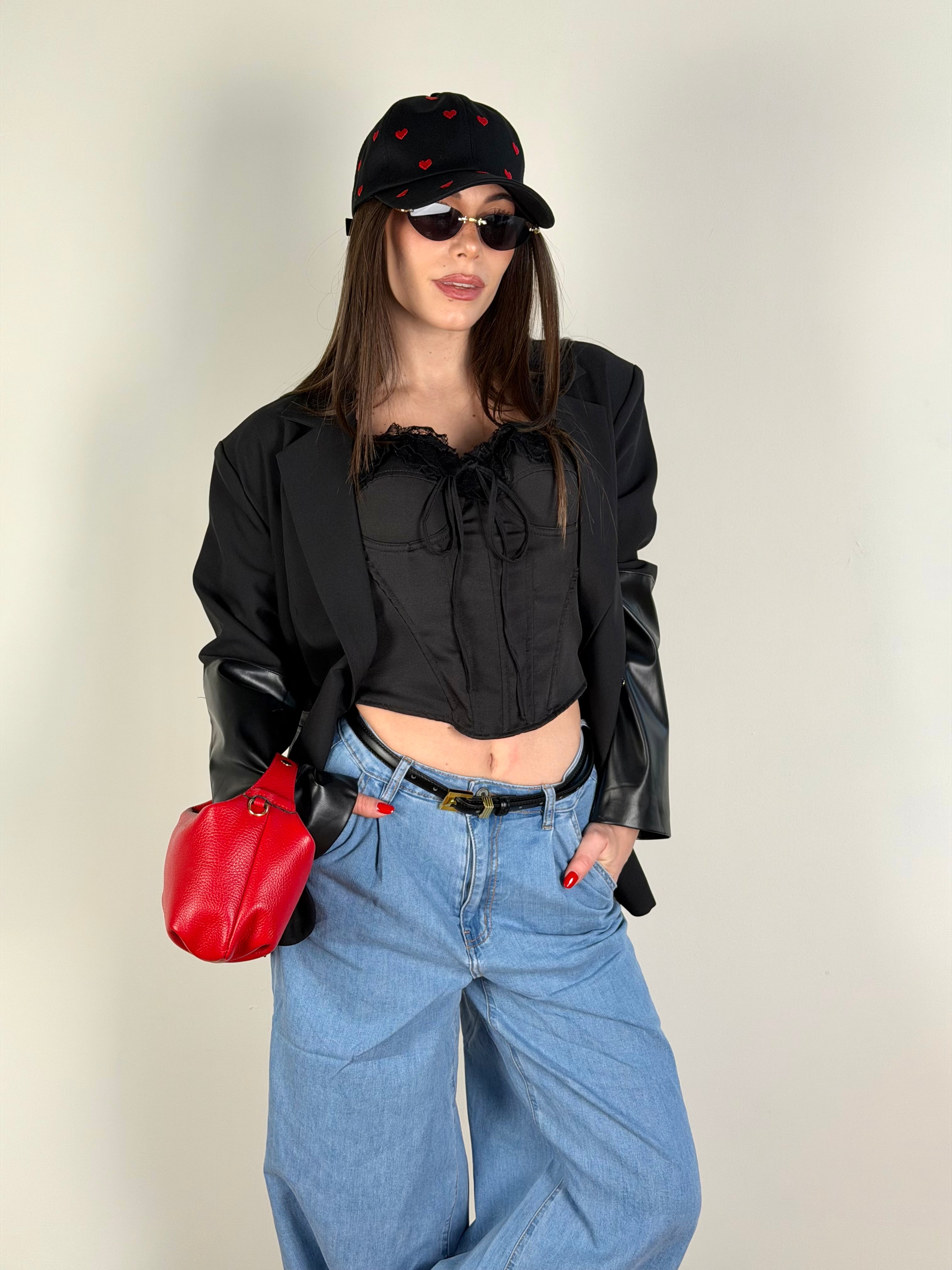 Giacca premium inserti in ecopelle nero