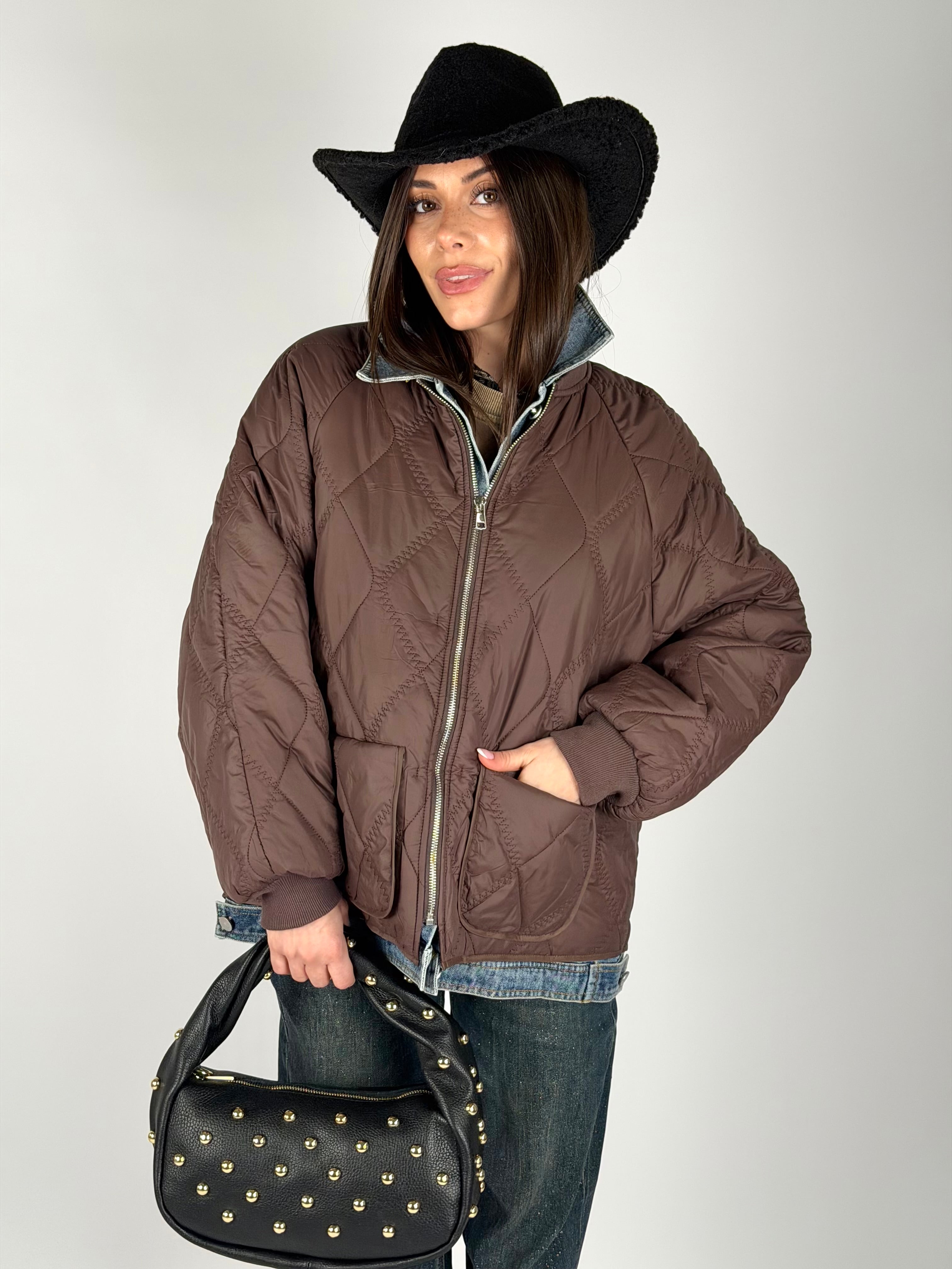 Piumino trapuntato denim moro