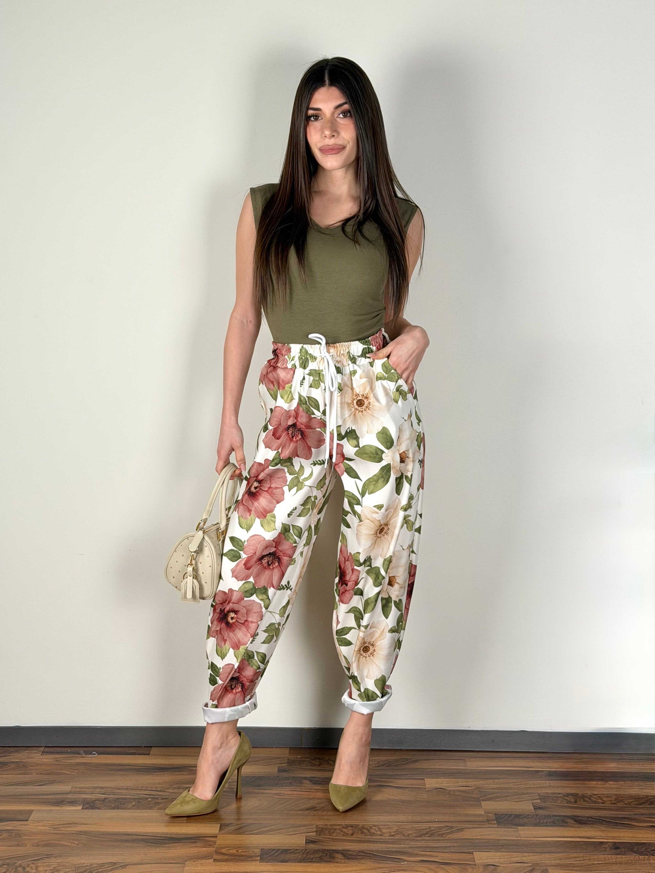 Pantalone Spring fiori rosa