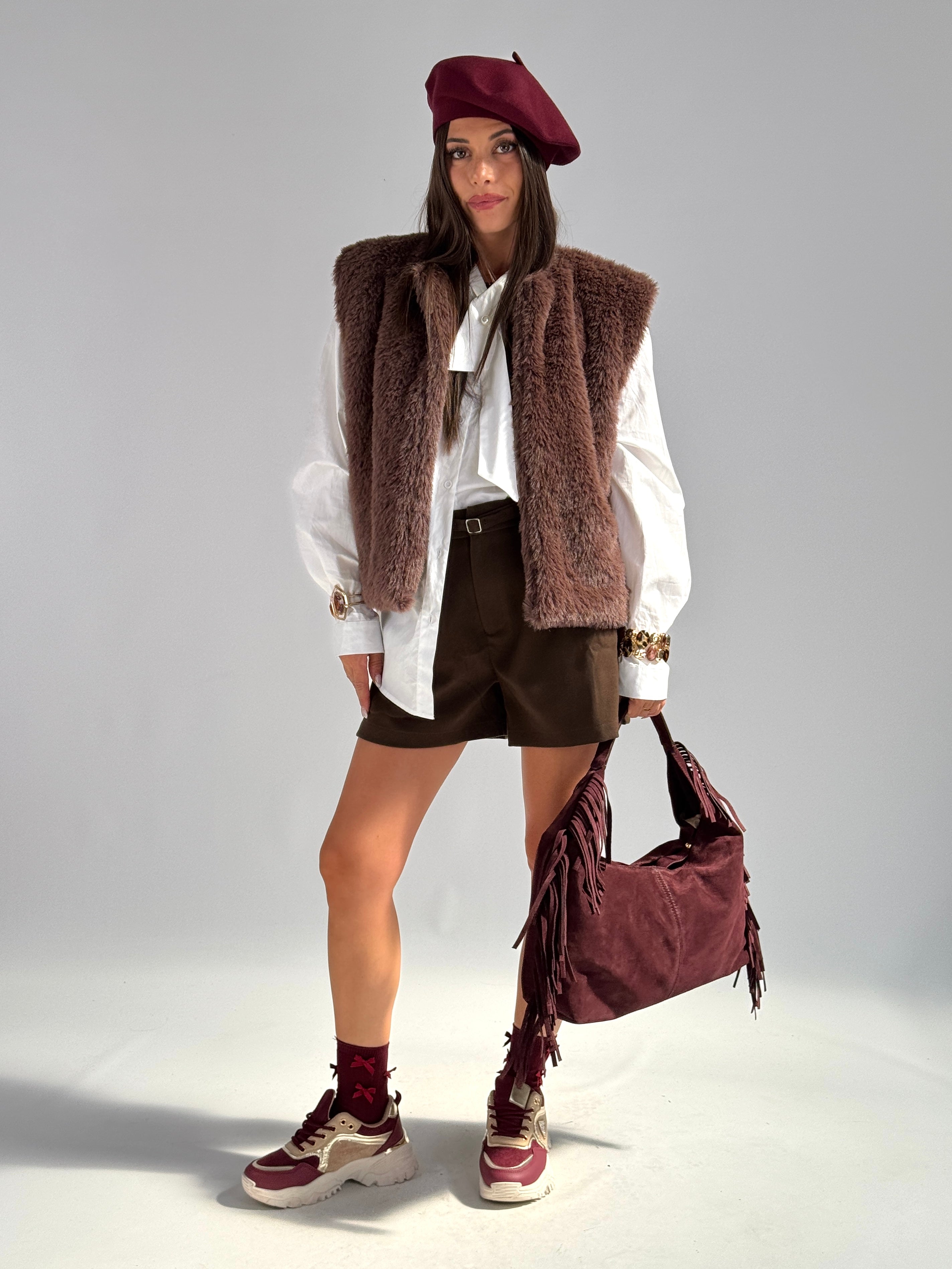 Smanicato eco pelliccia Maddison moro