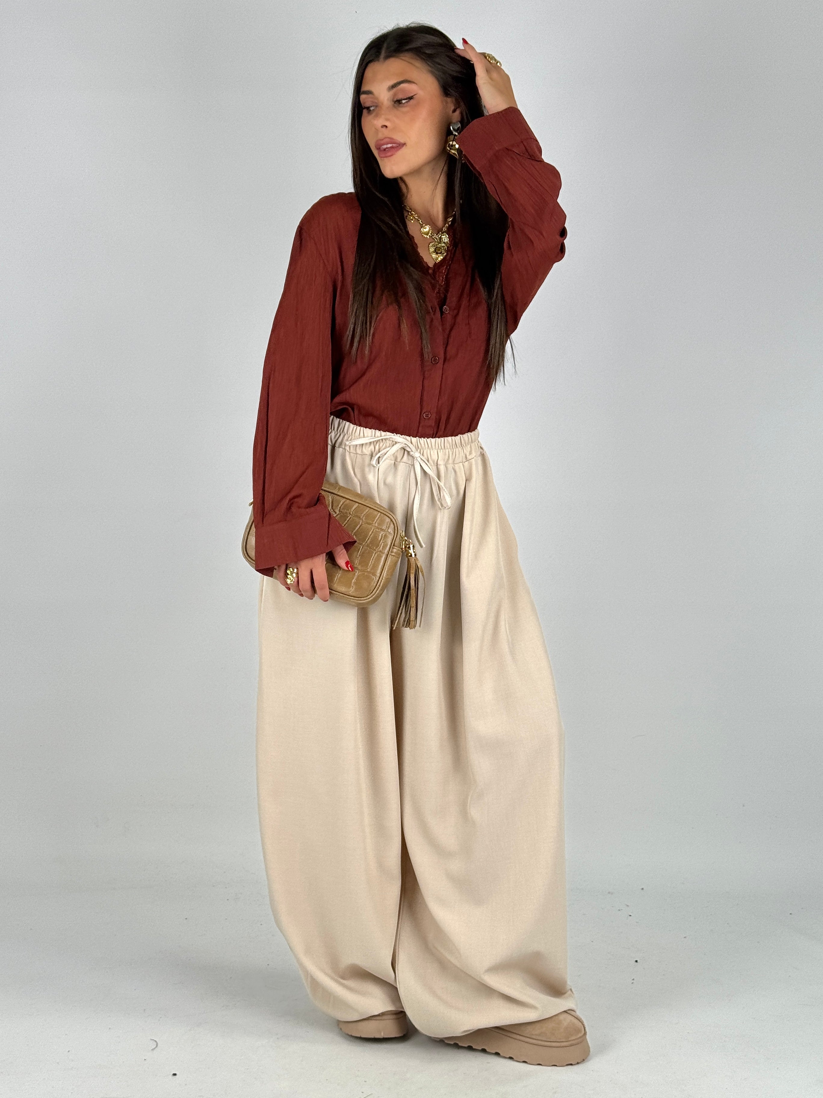 Pantalone spacchi beige