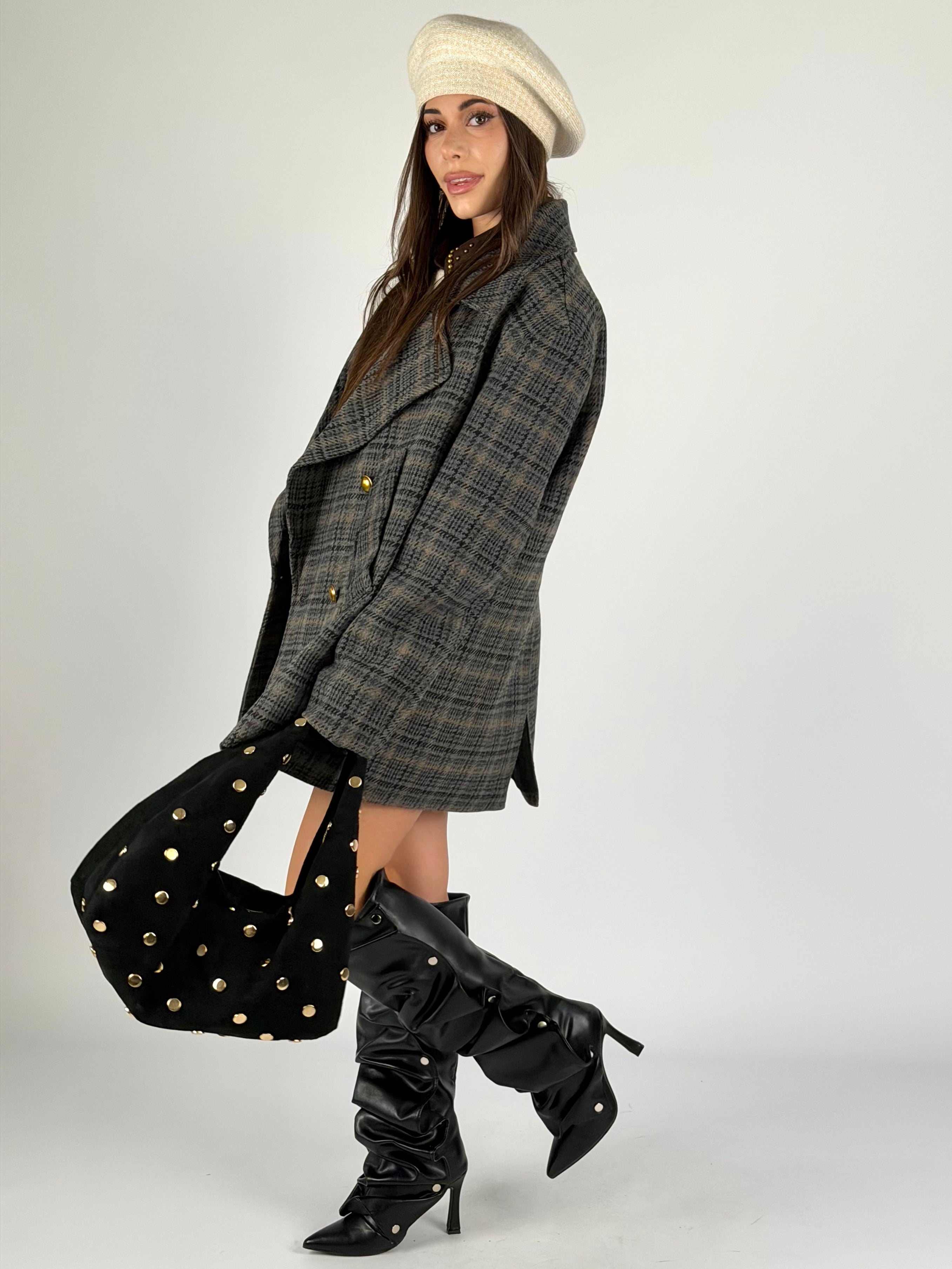 Cappotto check doppio petto