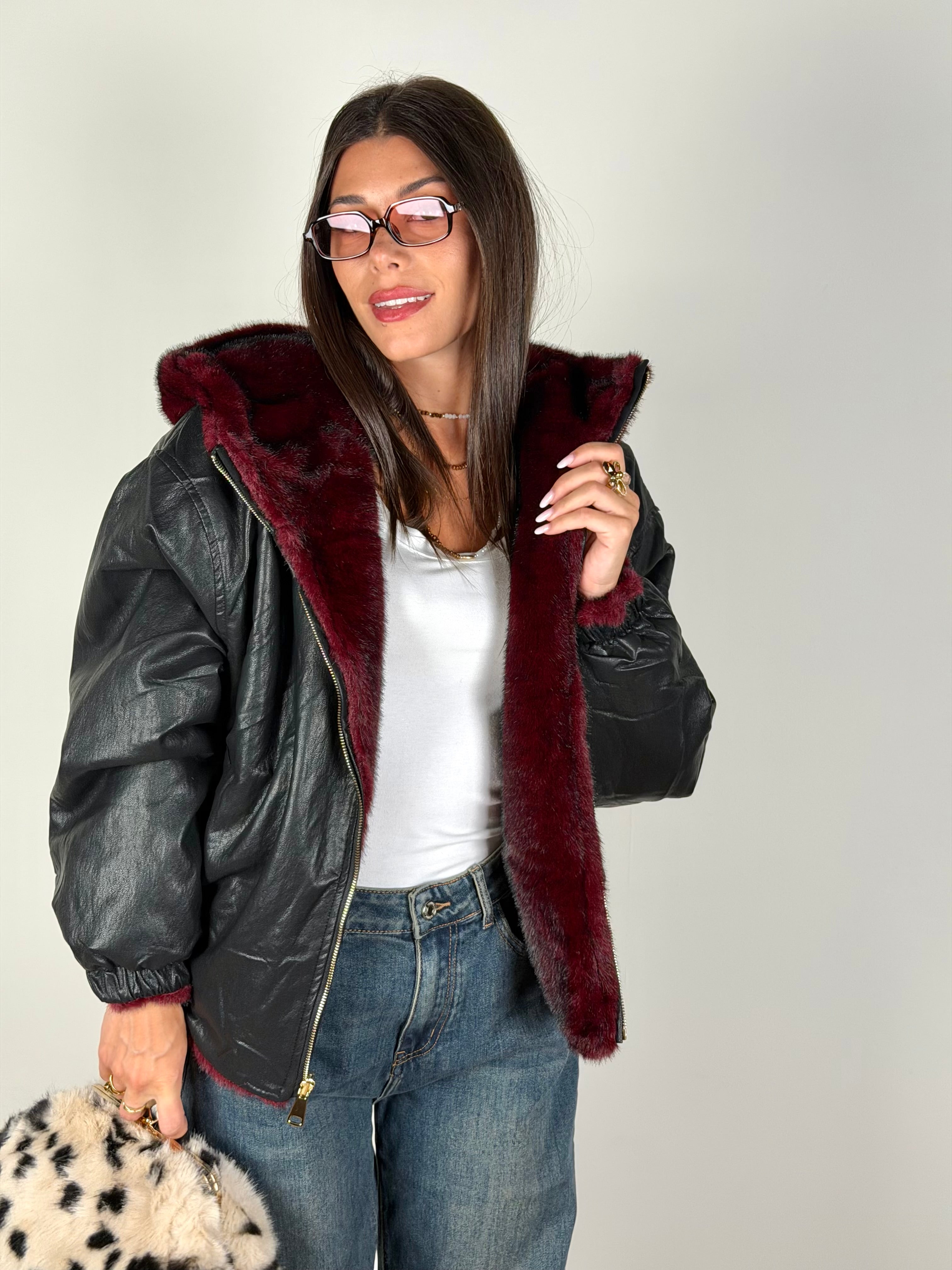 Pelliccia reversibile bordeaux