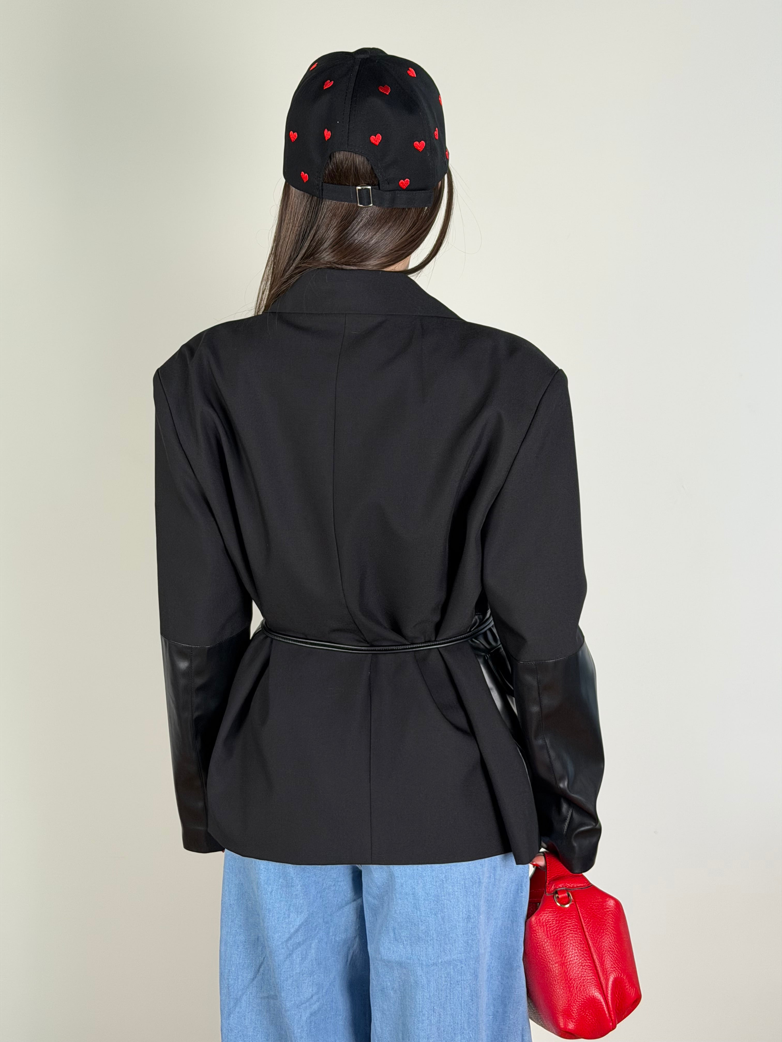 Giacca premium inserti in ecopelle nero