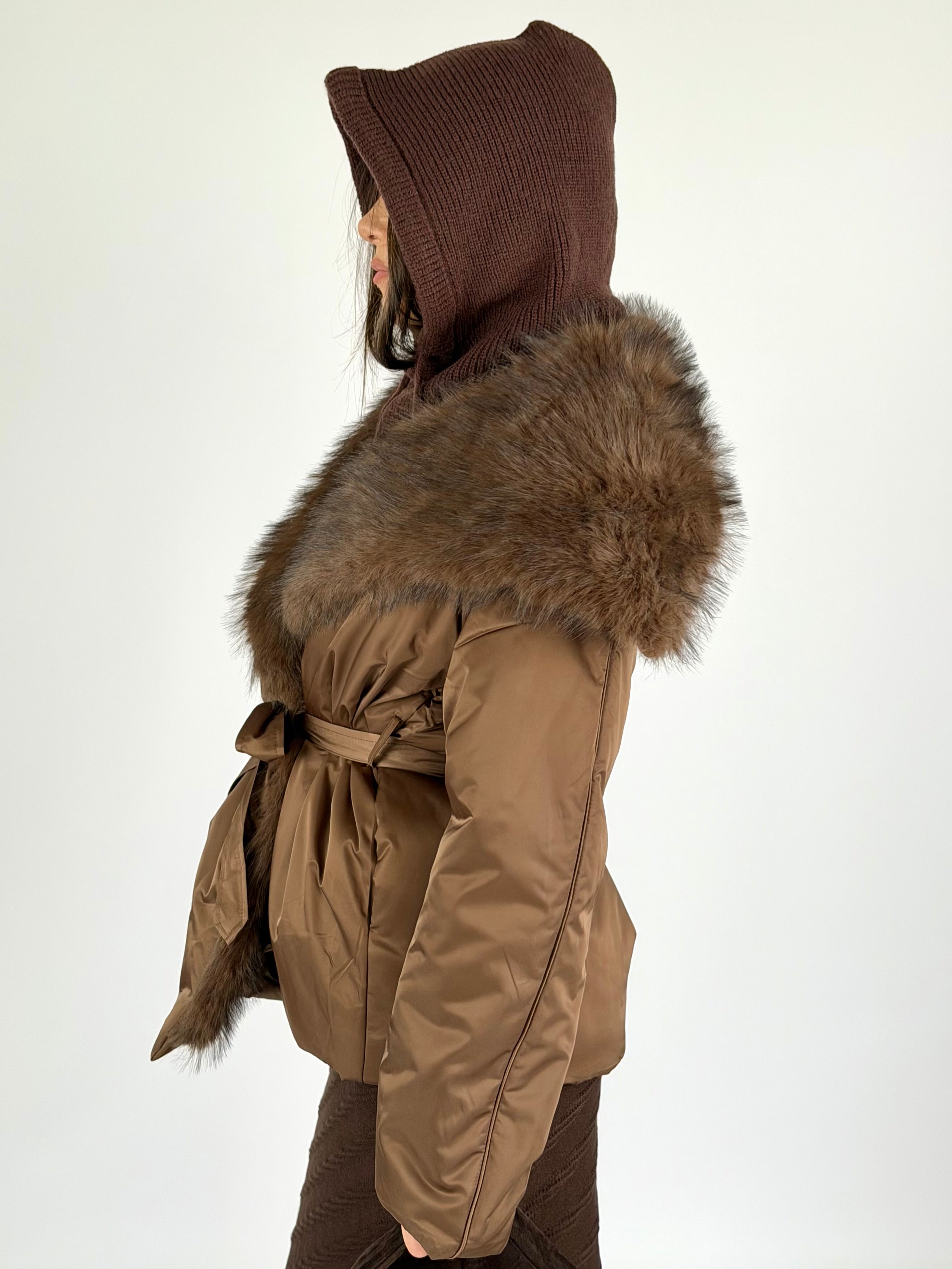 Piumino maxi eco pelliccia moro