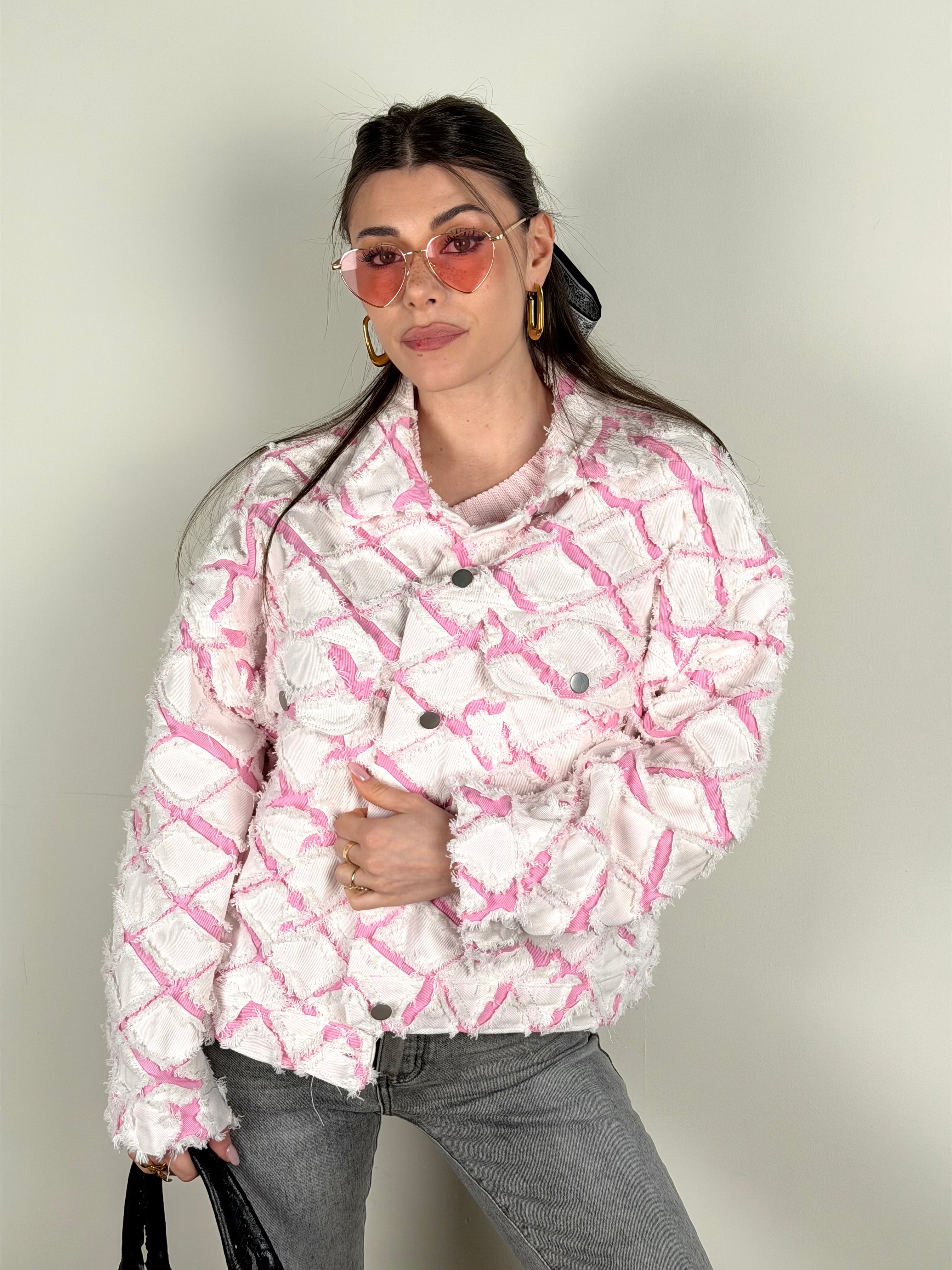 Giubbino rombi bianco e rosa