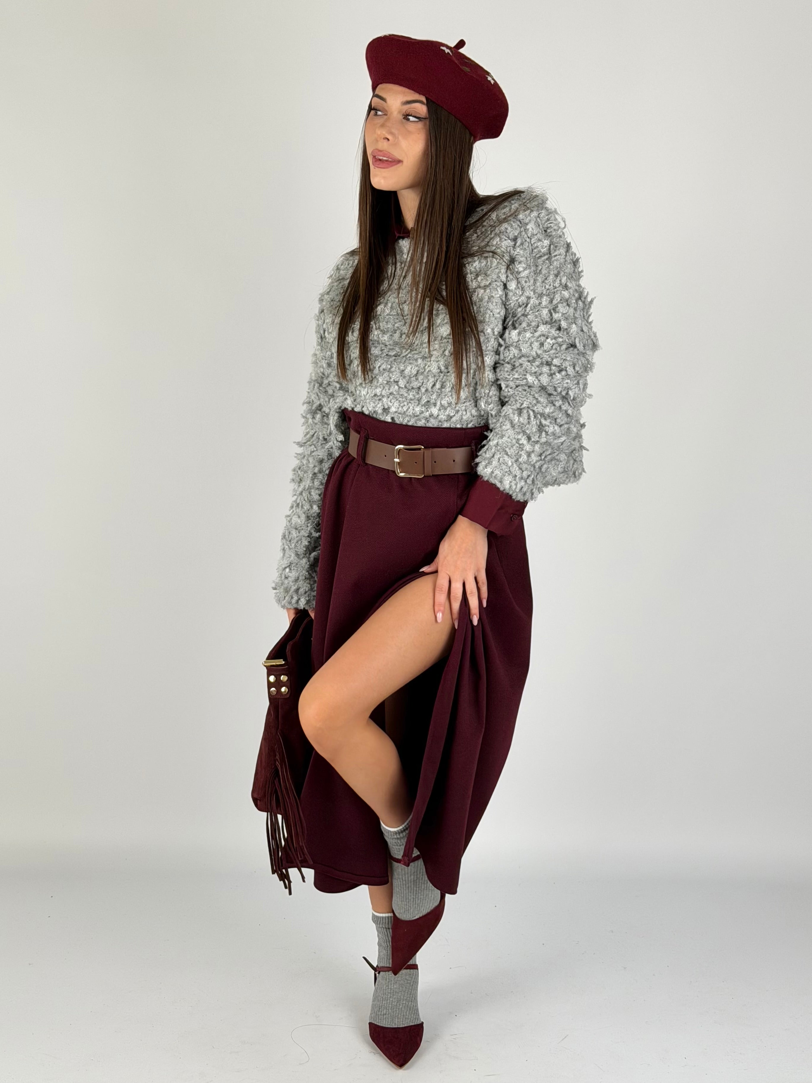 Gonna in panno bordeaux