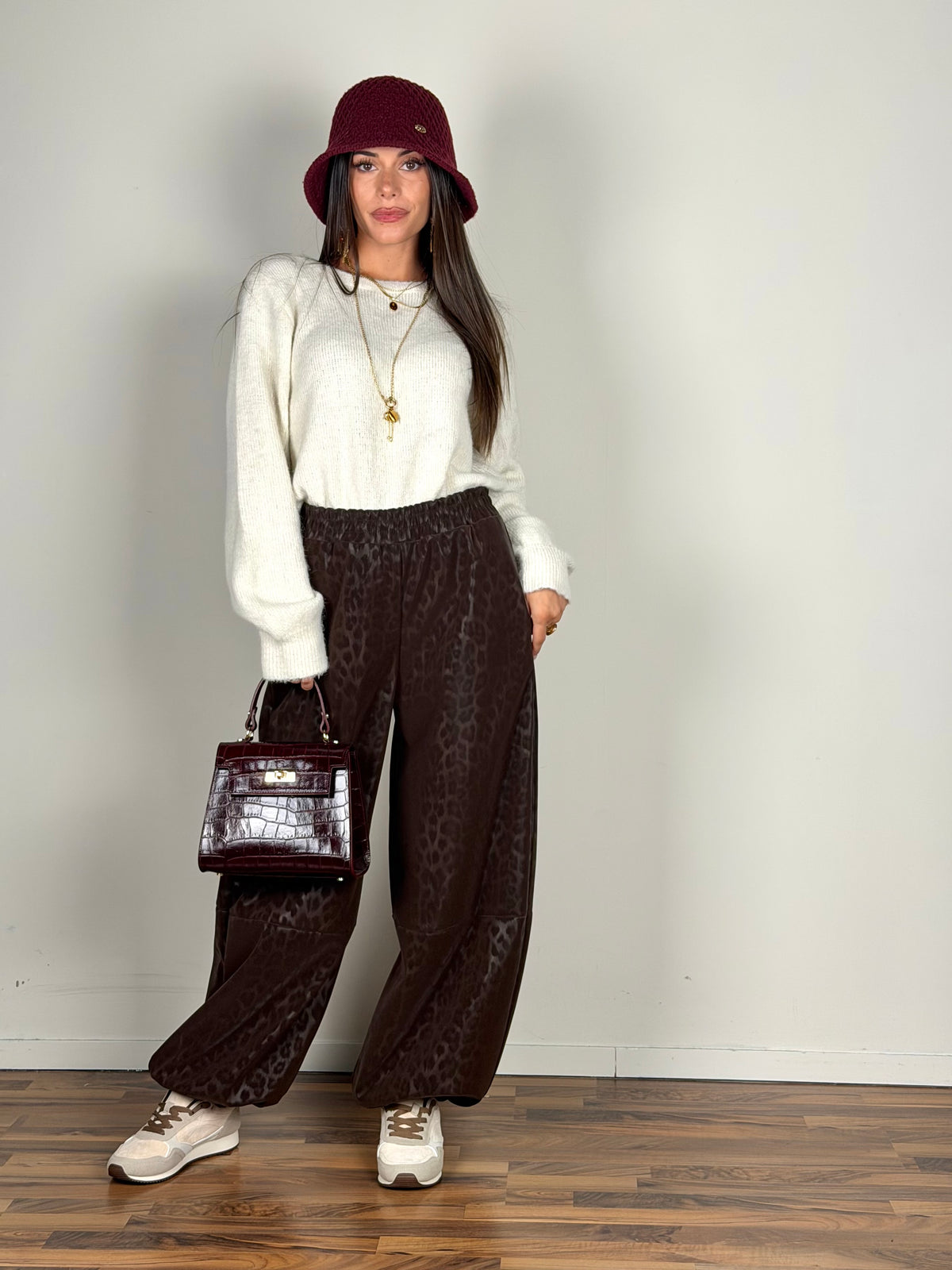 Pantalone ecopelle maculato moro