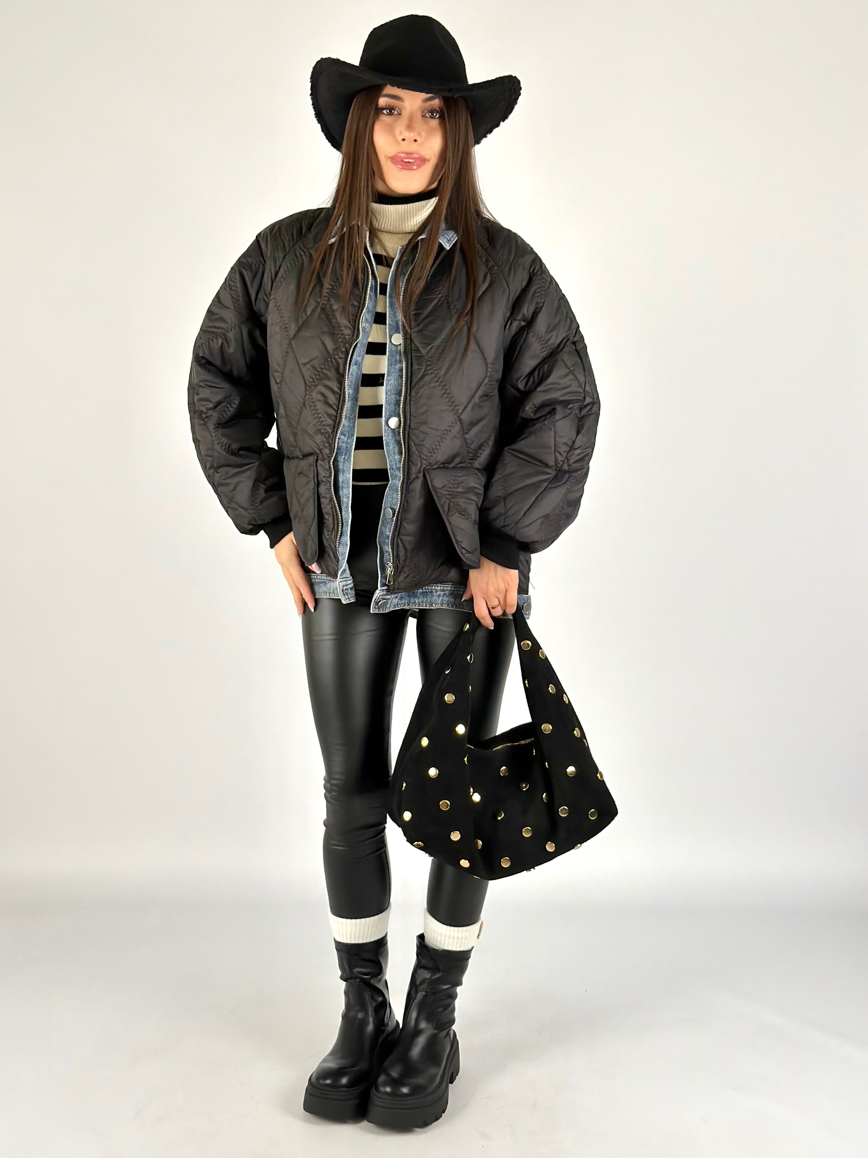 Piumino trapuntato denim nero