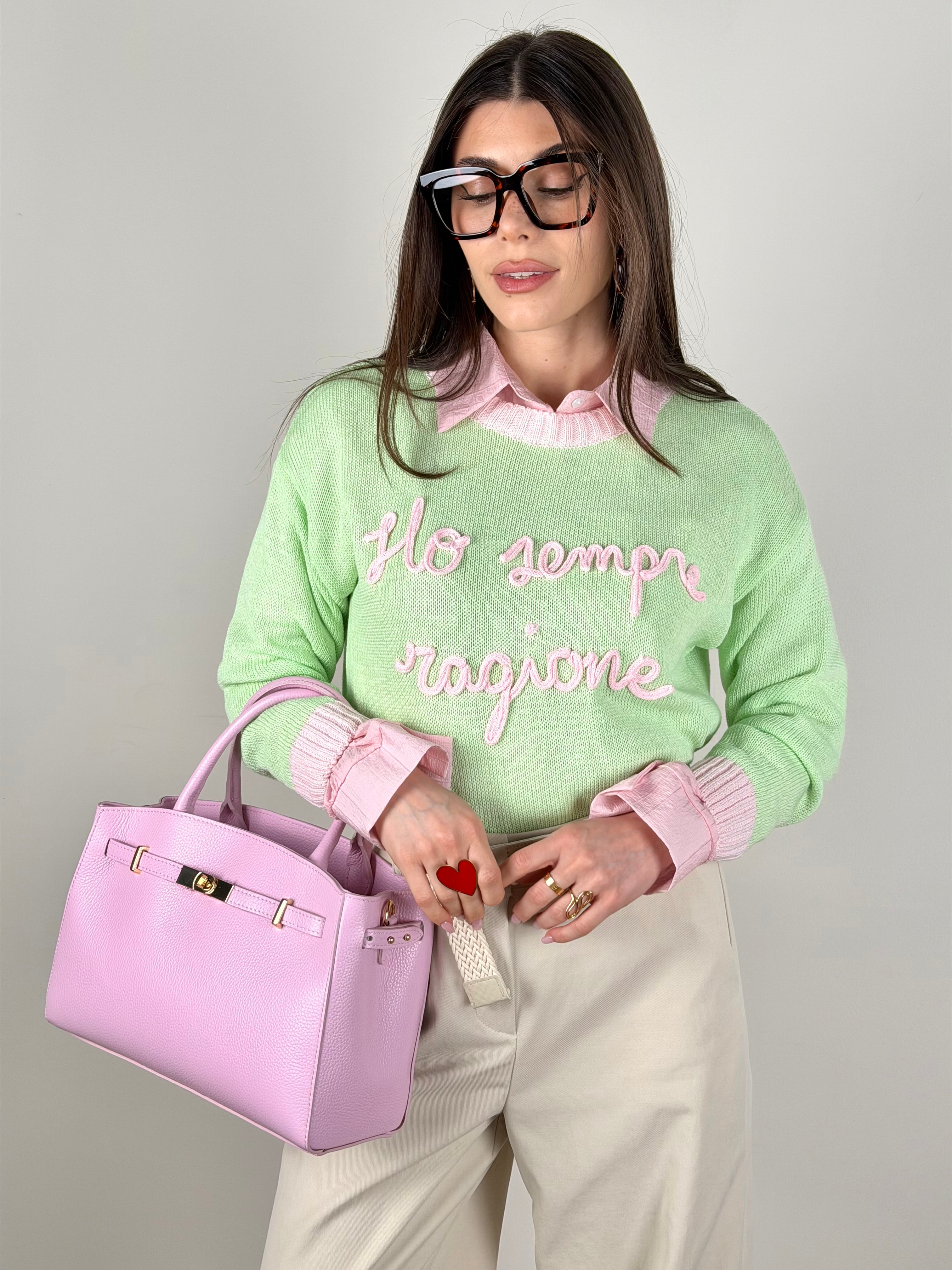 Maglia “ho sempre ragione” base verde/rosa