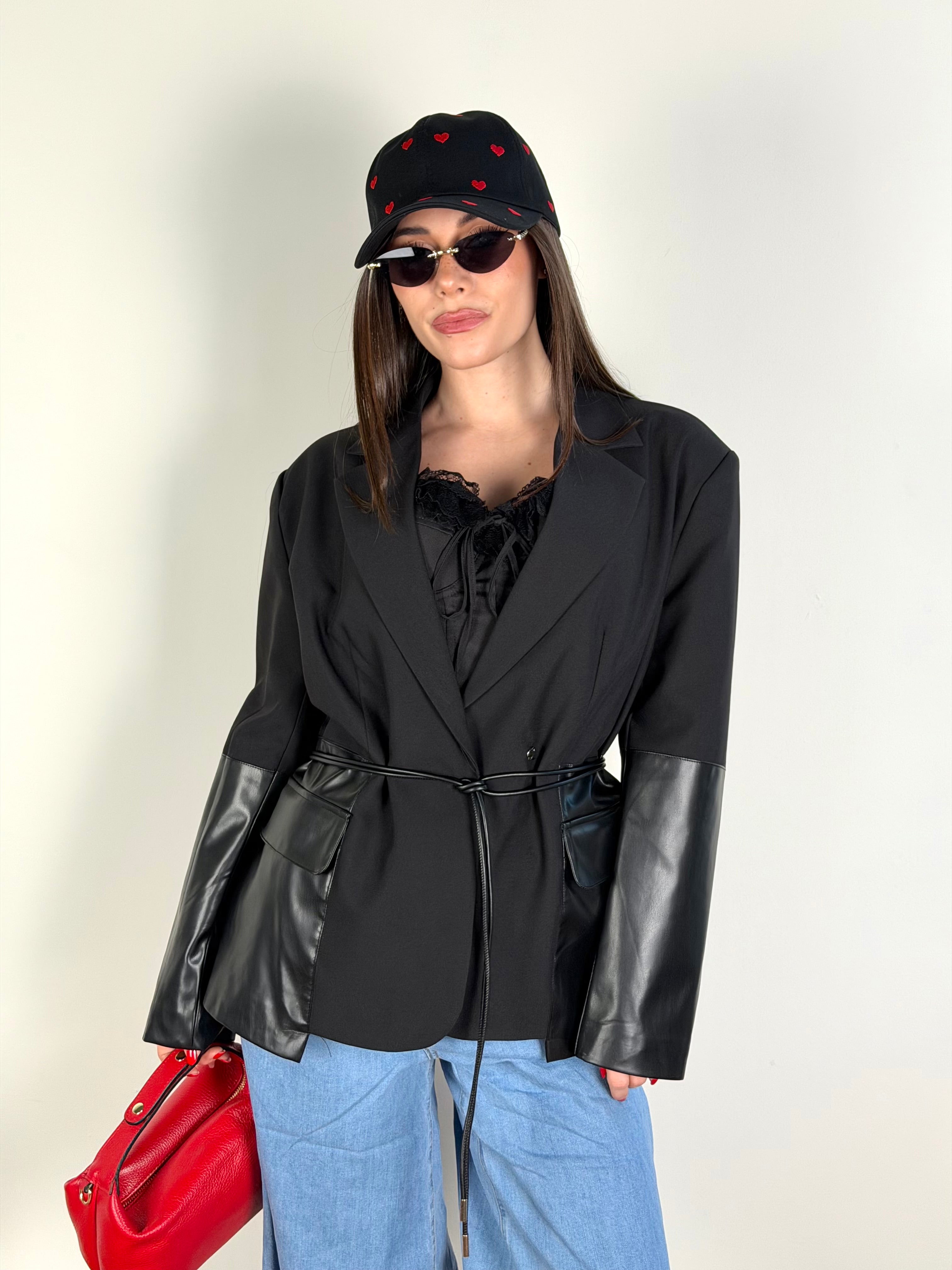 Giacca premium inserti in ecopelle nero