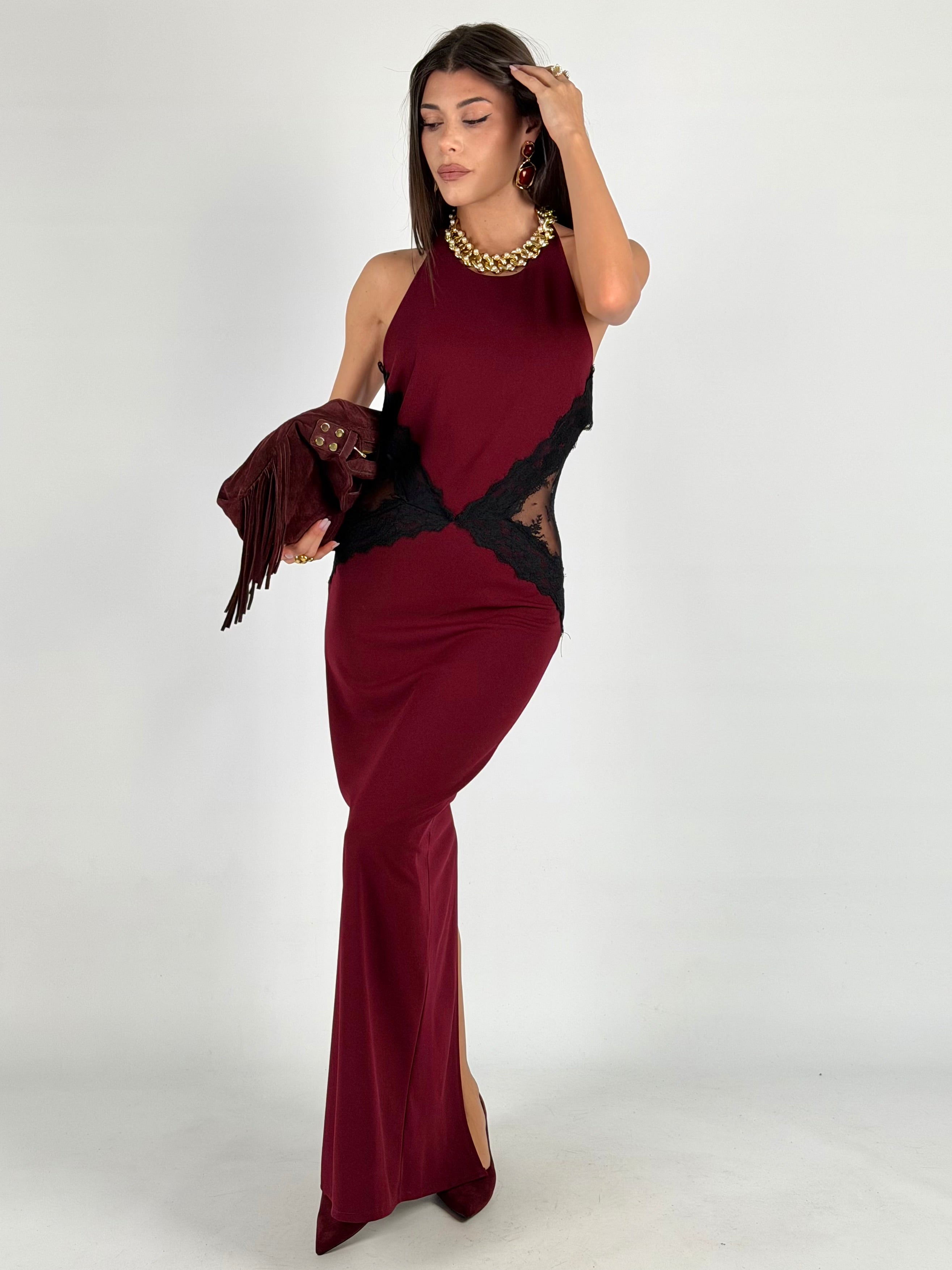 Abito pizzo Amira bordeaux