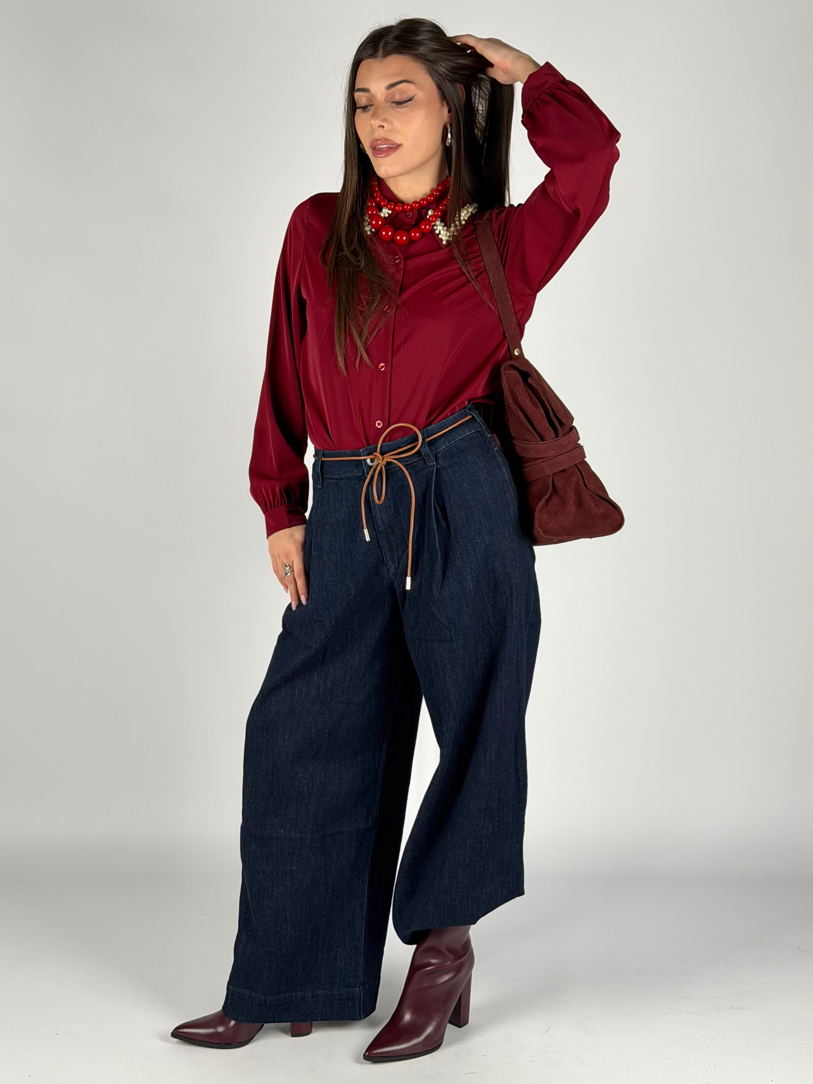 Camicia colletto perle bordeaux