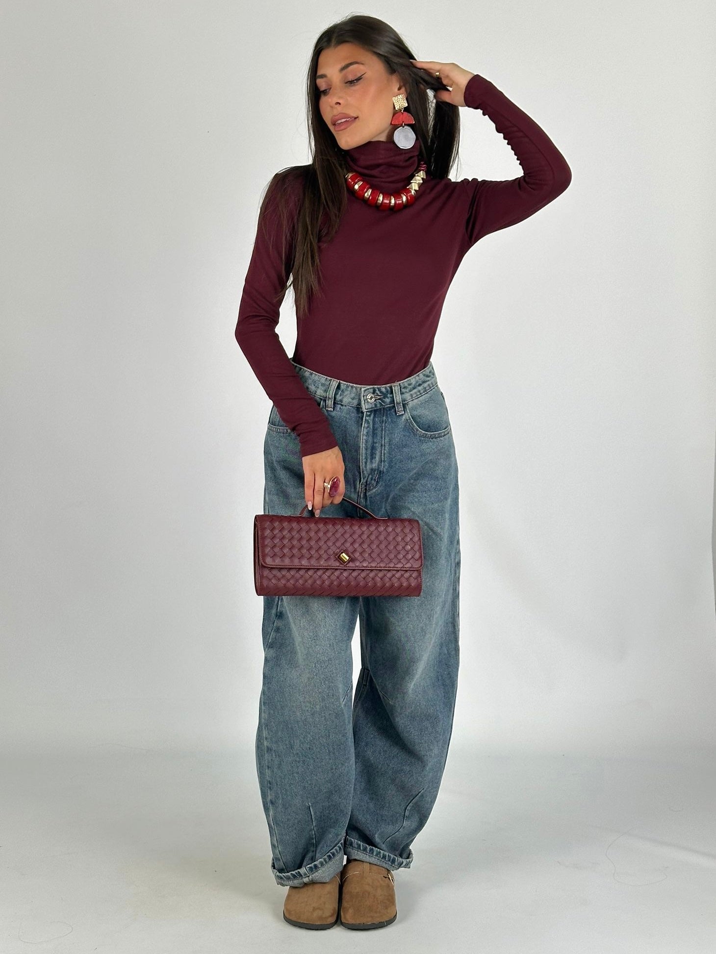 Maglia collo alto bordeaux