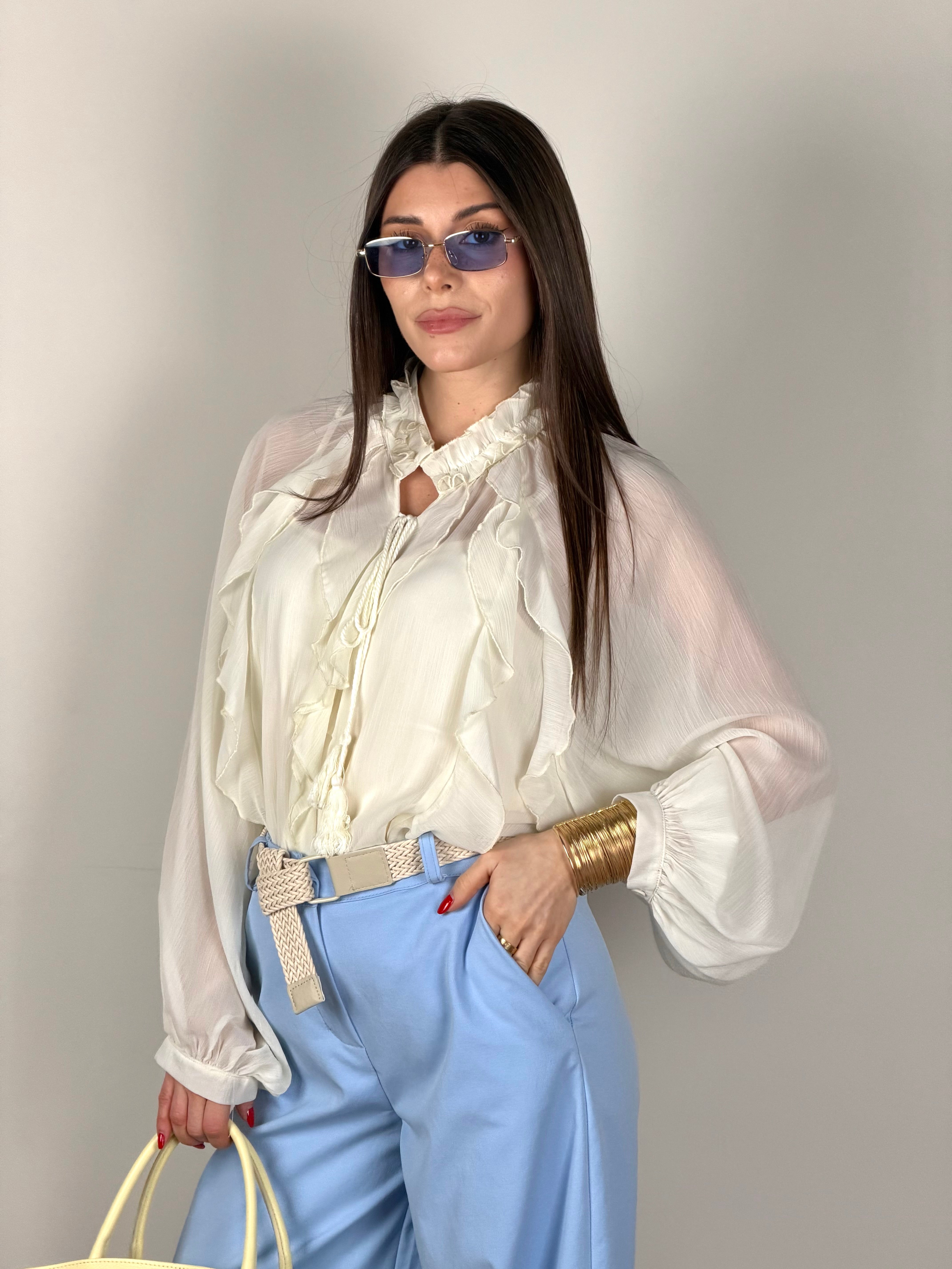 Camicia rouches beige