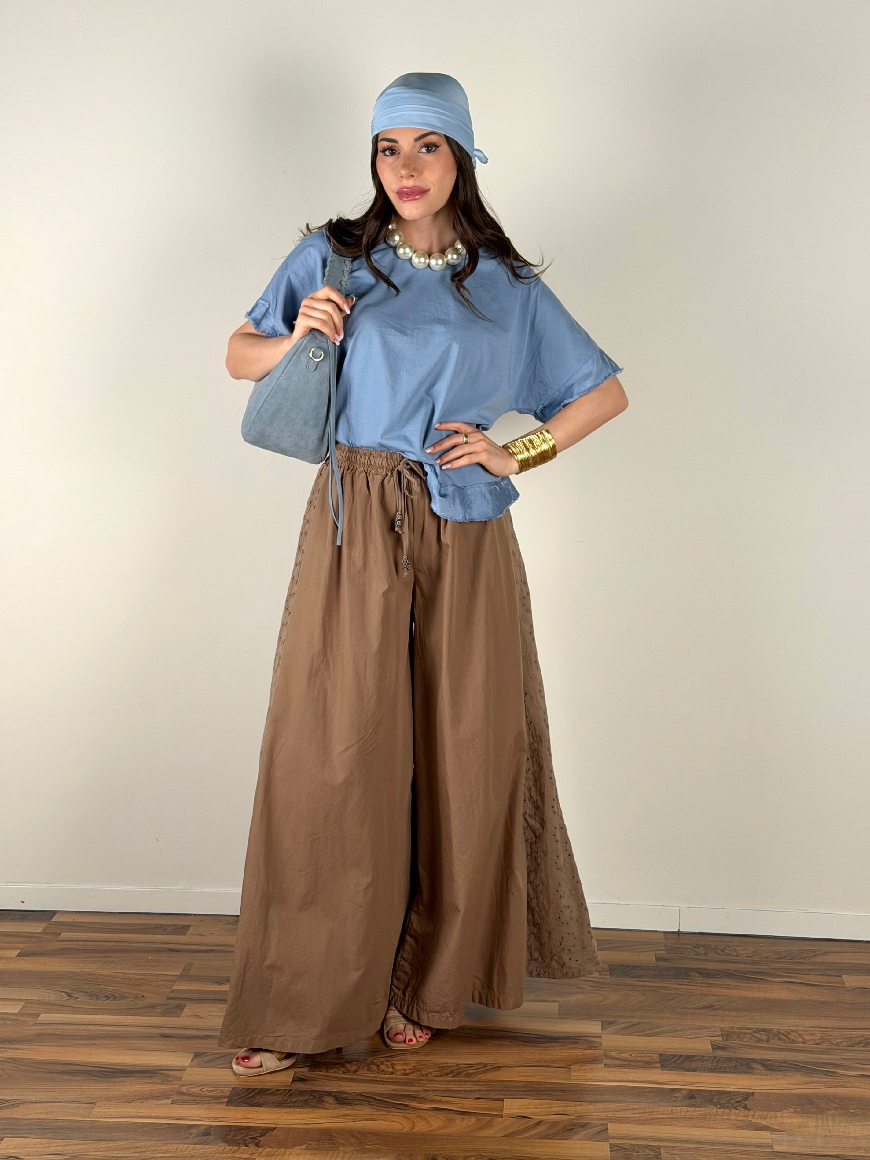 Pantalone colors pizzo sangallo tabacco