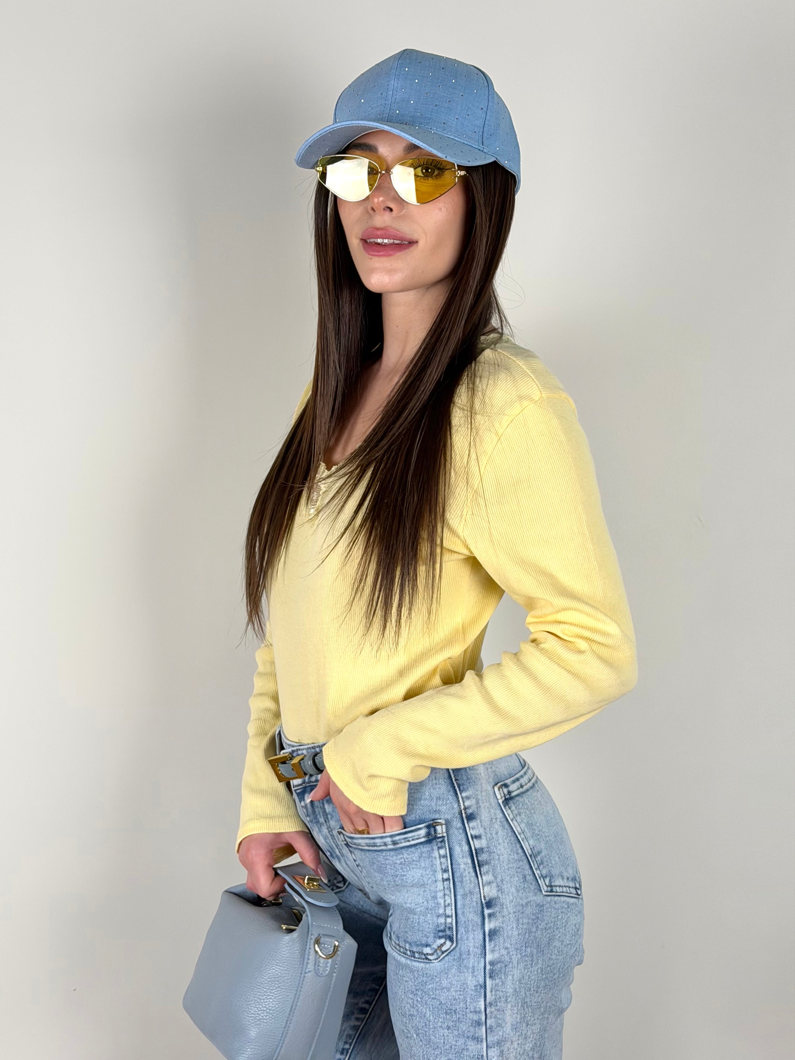 Maglia pizzo V giallo