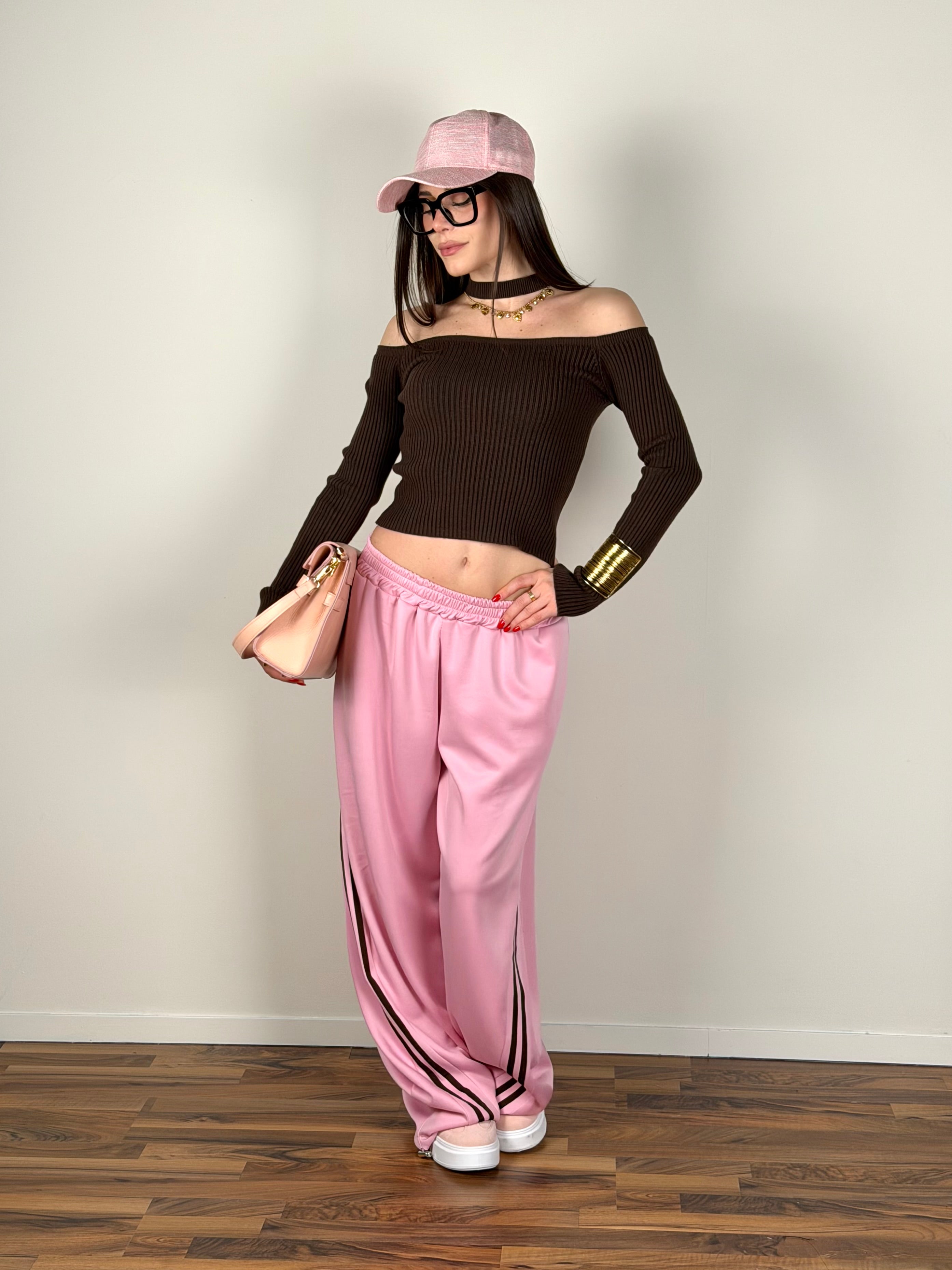 Pantalone tuta banda rosa