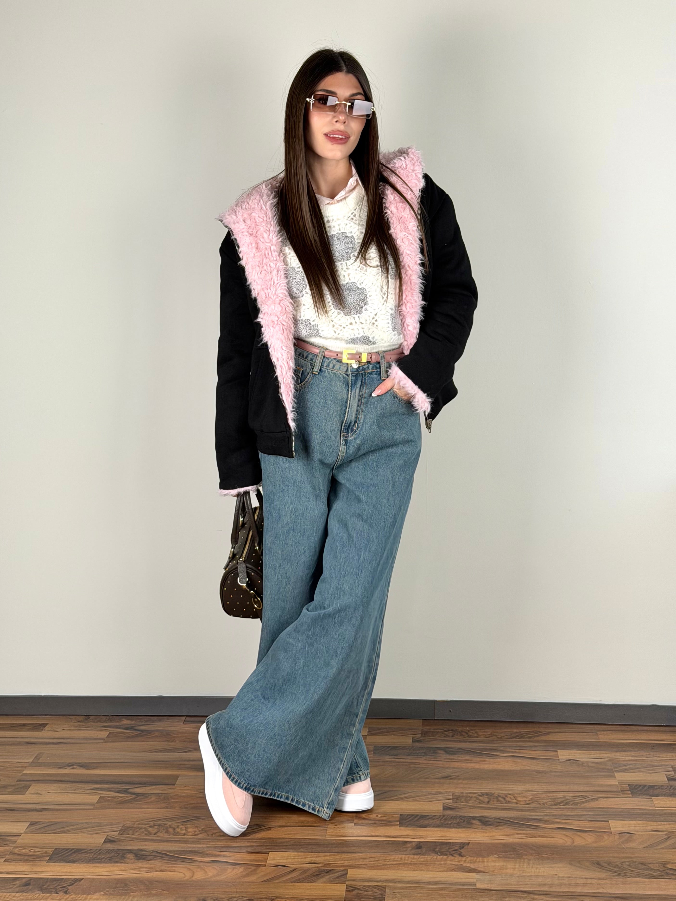 Pelliccia/felpa reversibile rosa