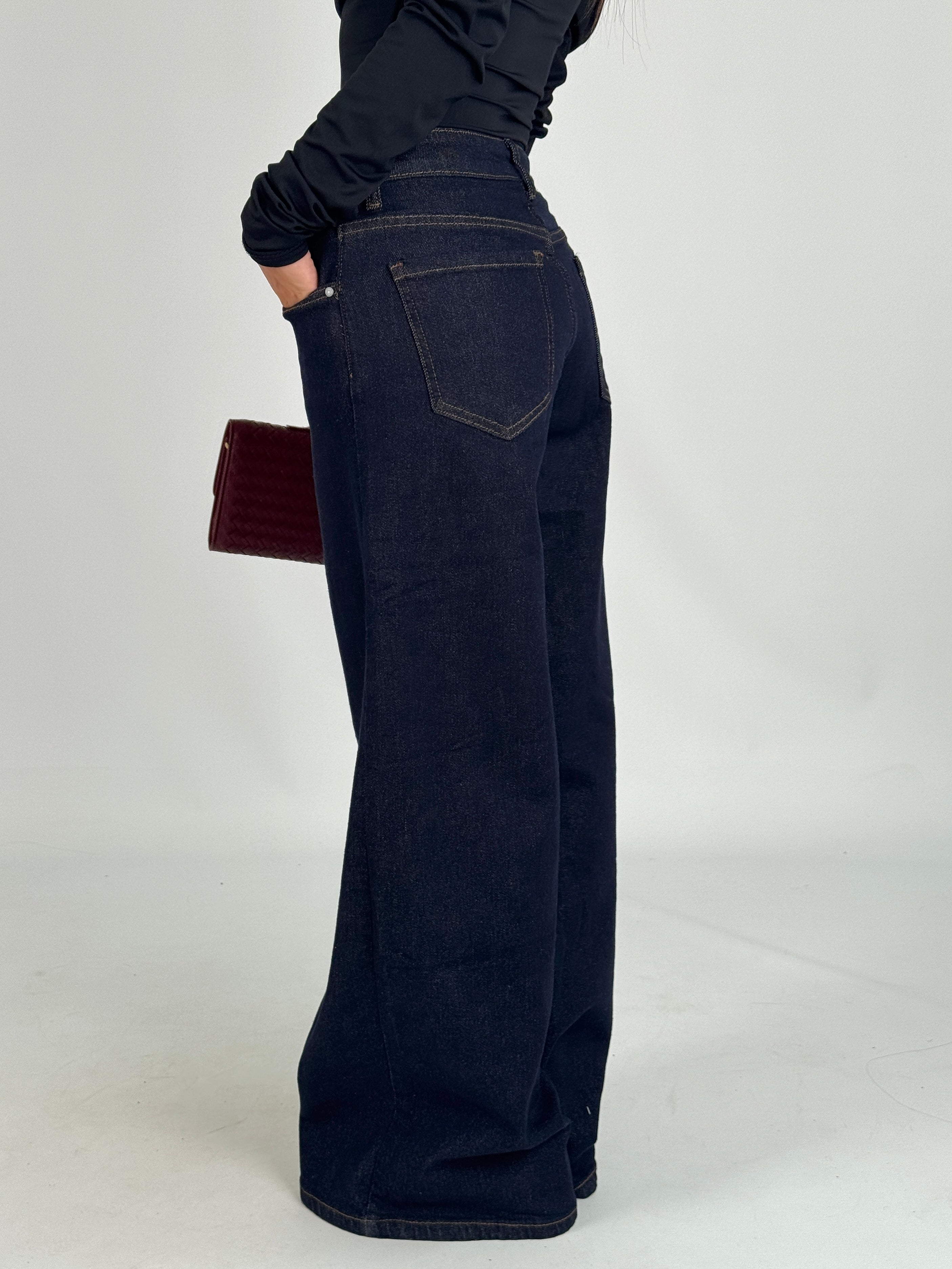 Jeans palazzo cuciture blu scuro