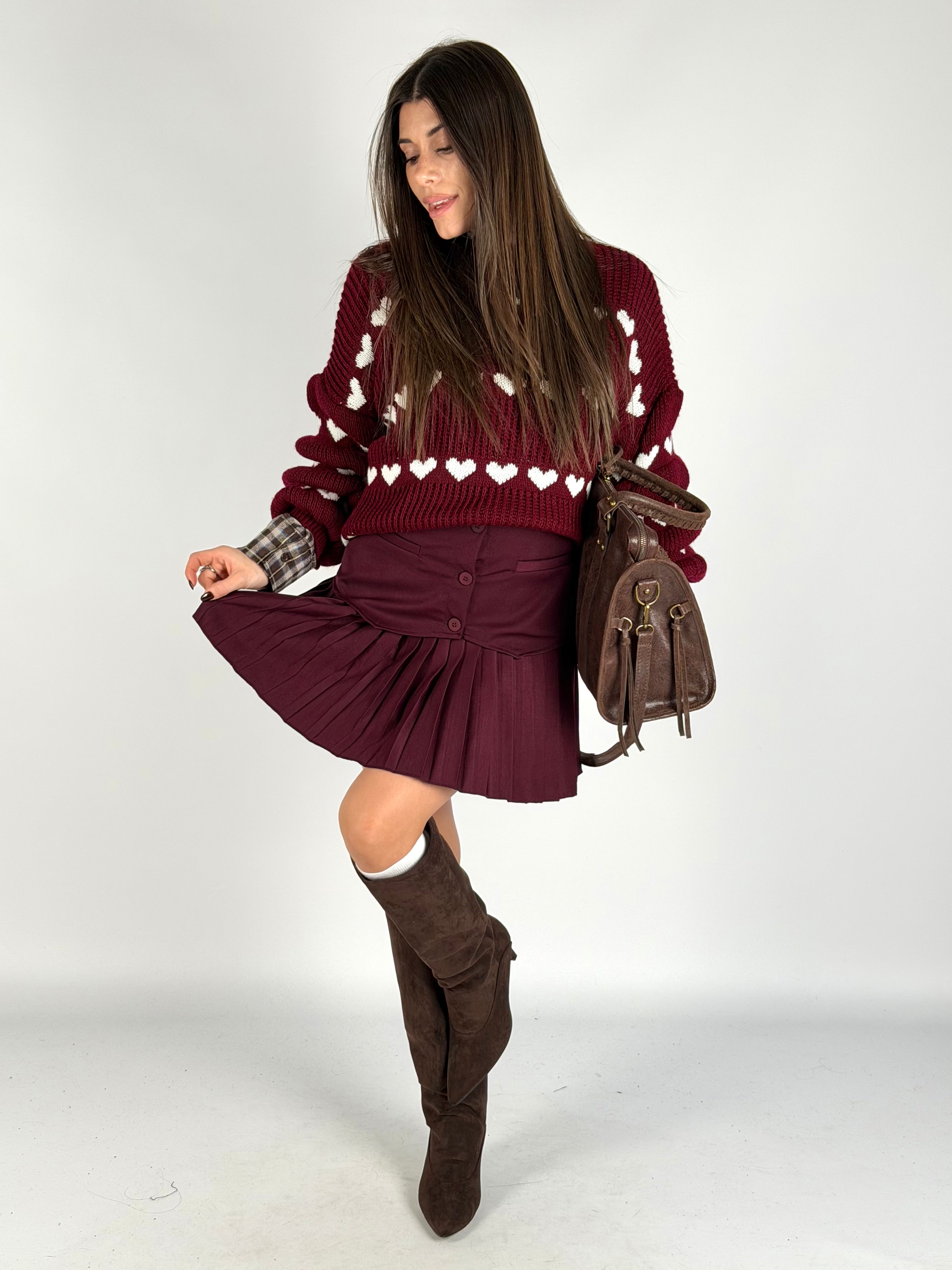 Gonna plisse corpetto bordeaux