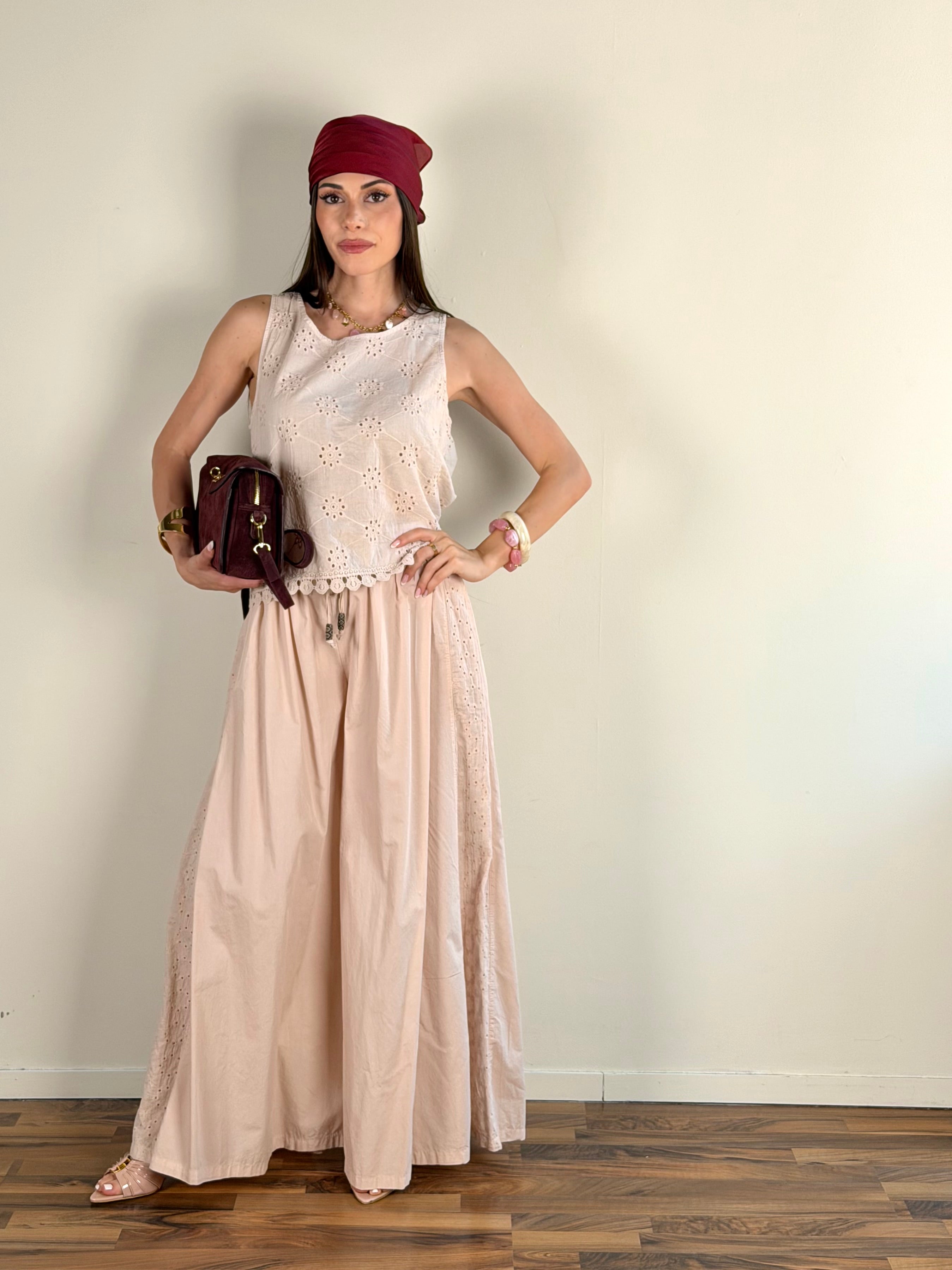 Pantalone colors pizzo sangallo rosa