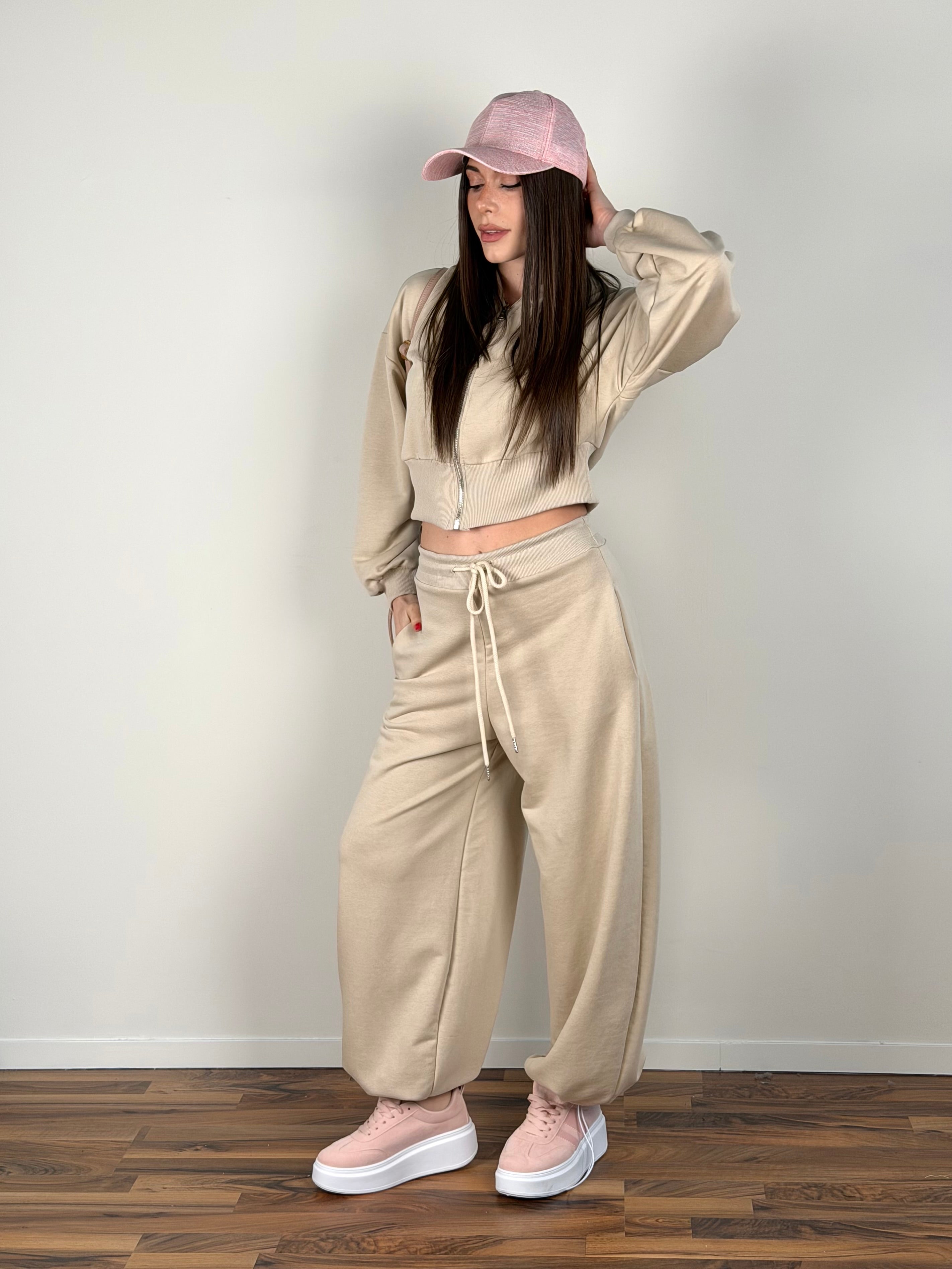 Felpa tuta sportiva basic beige