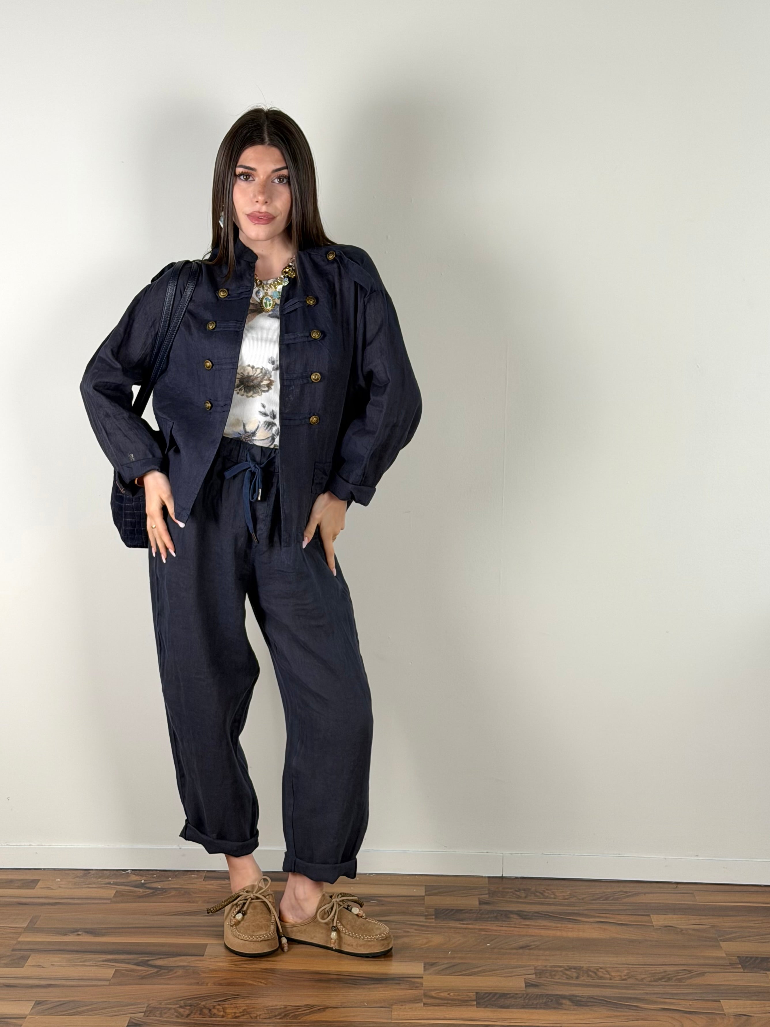 Giacca Lino Napoleone blu
