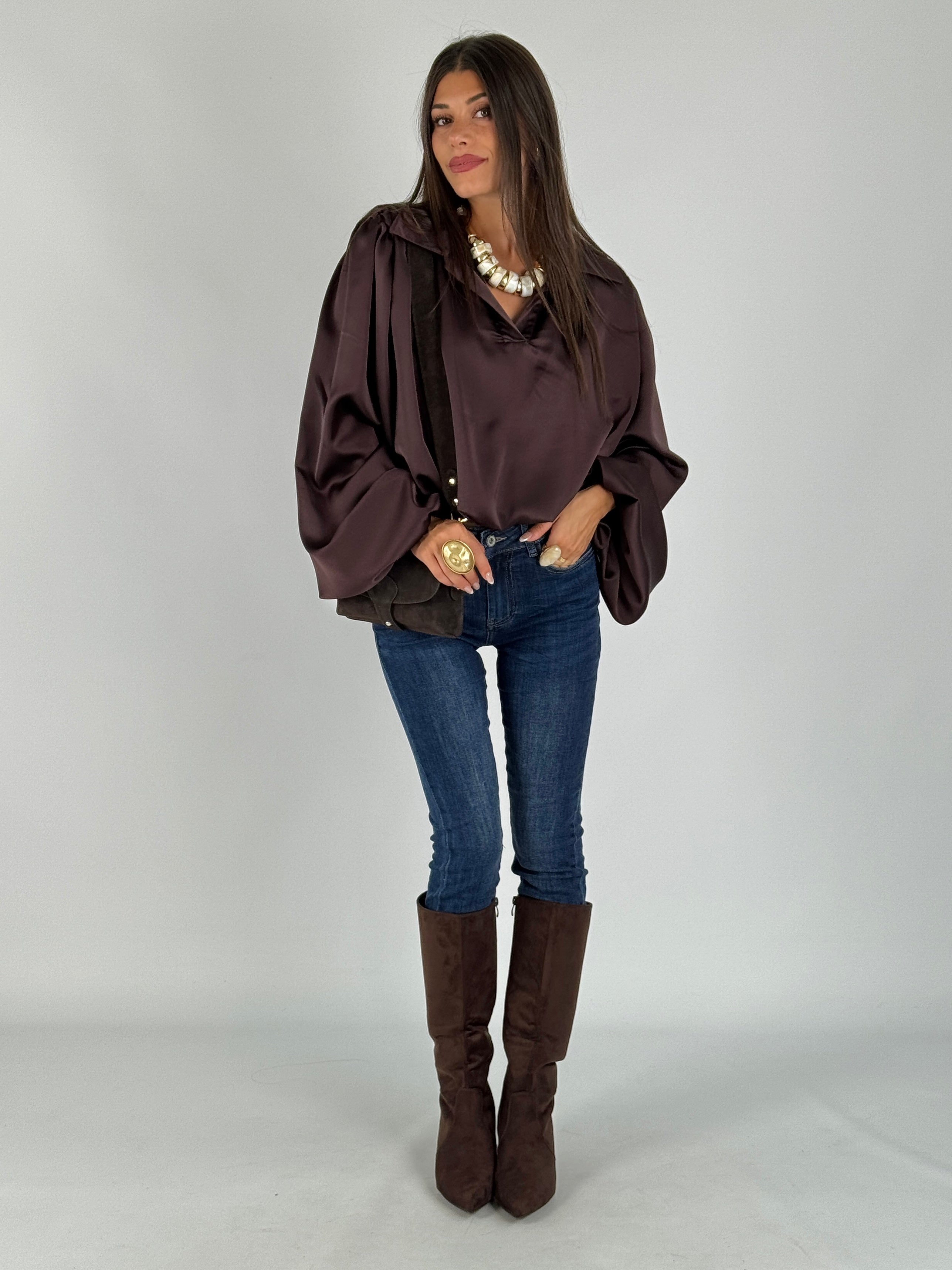 Camicia a sbuffo marrone