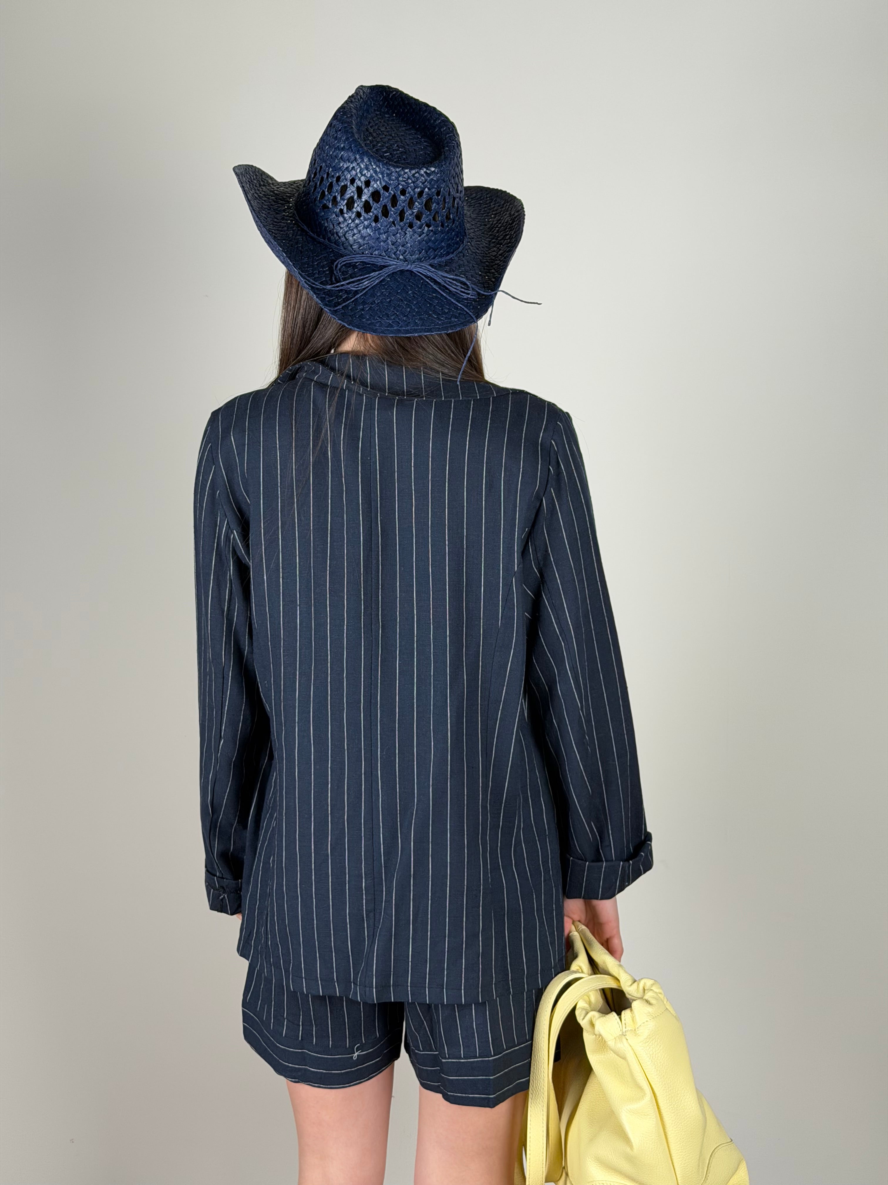 Giacca Lino gessata blu