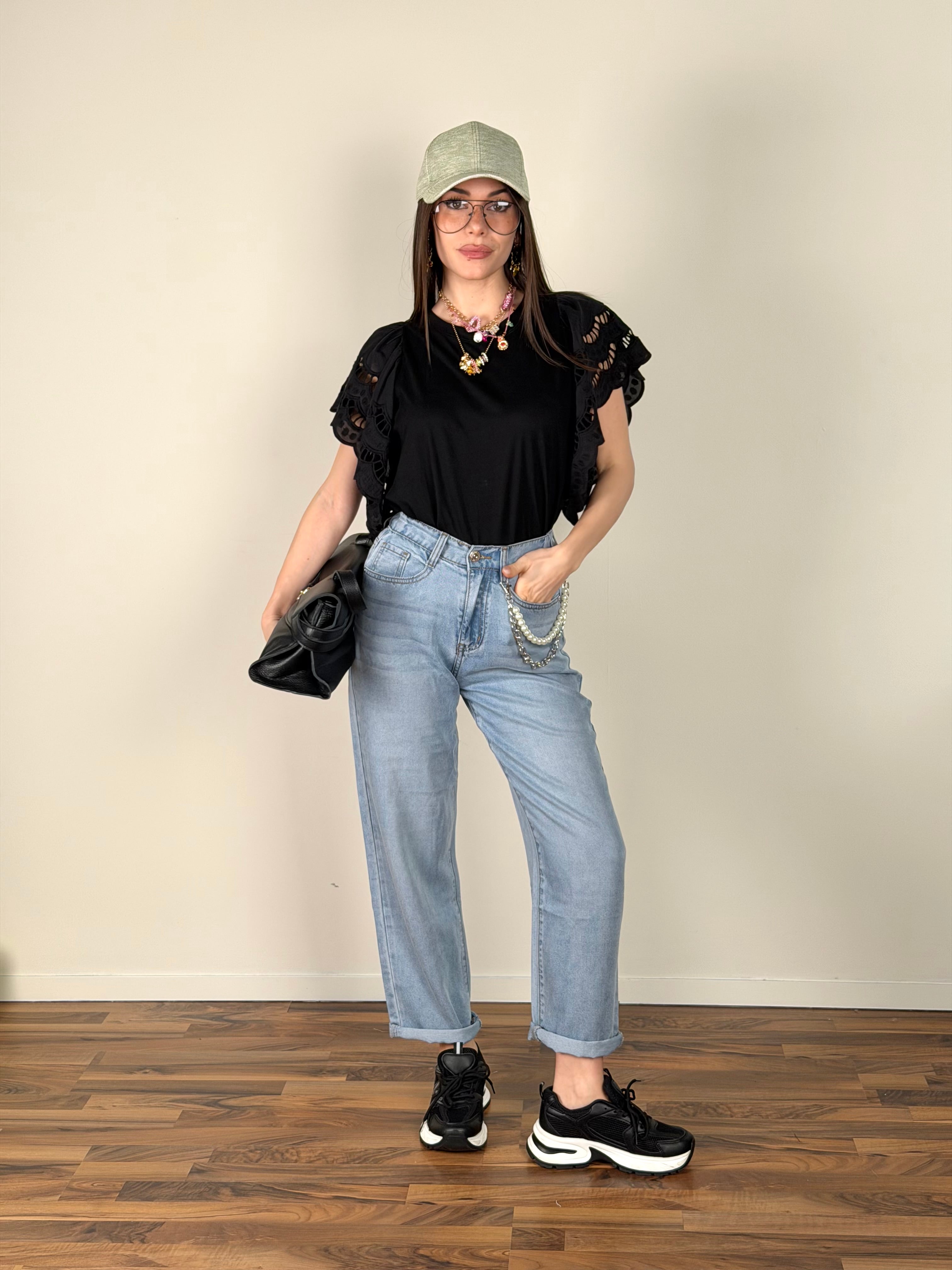 Maglia maxi volant nero