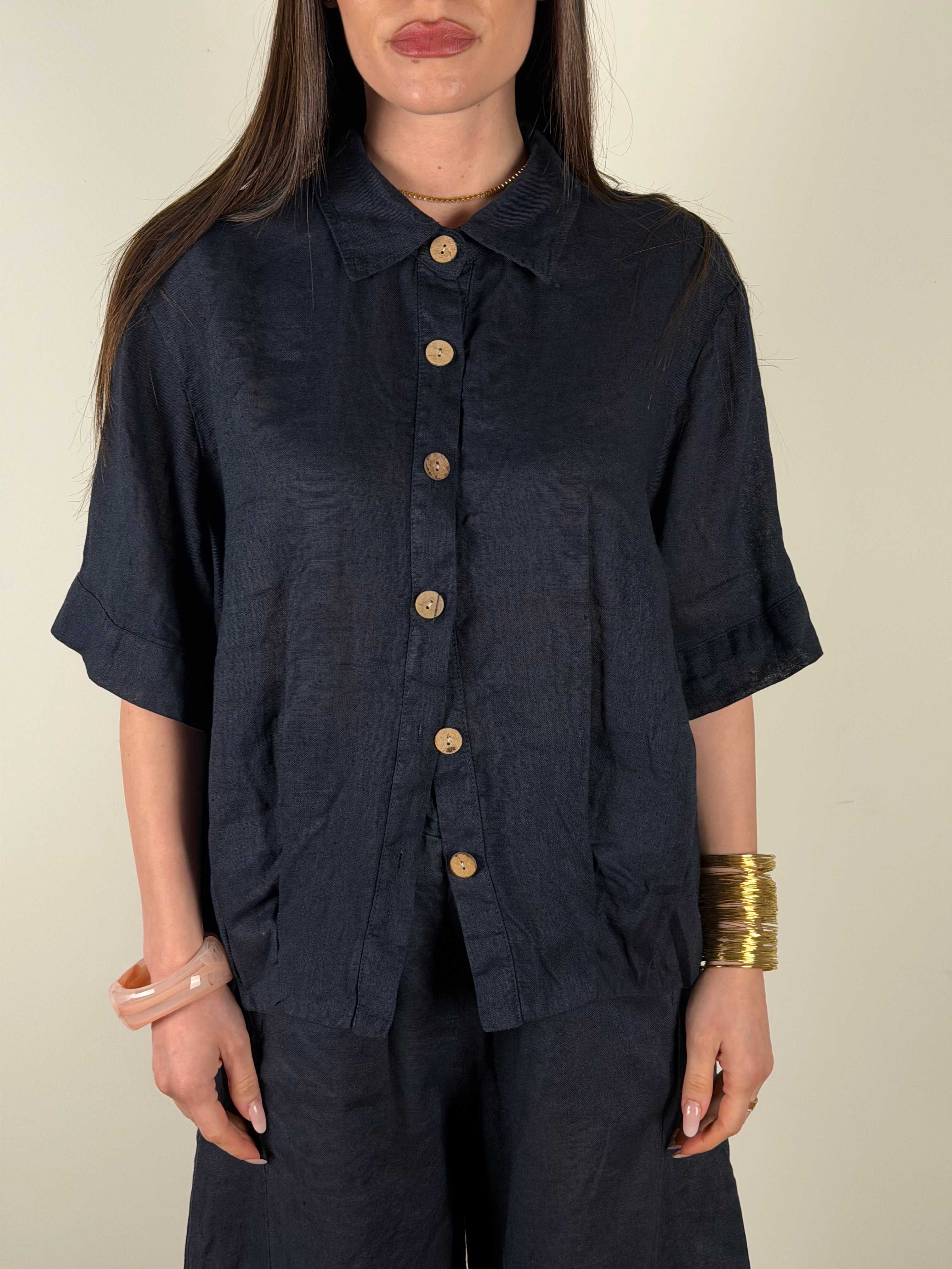 Camicia 100% lino blu