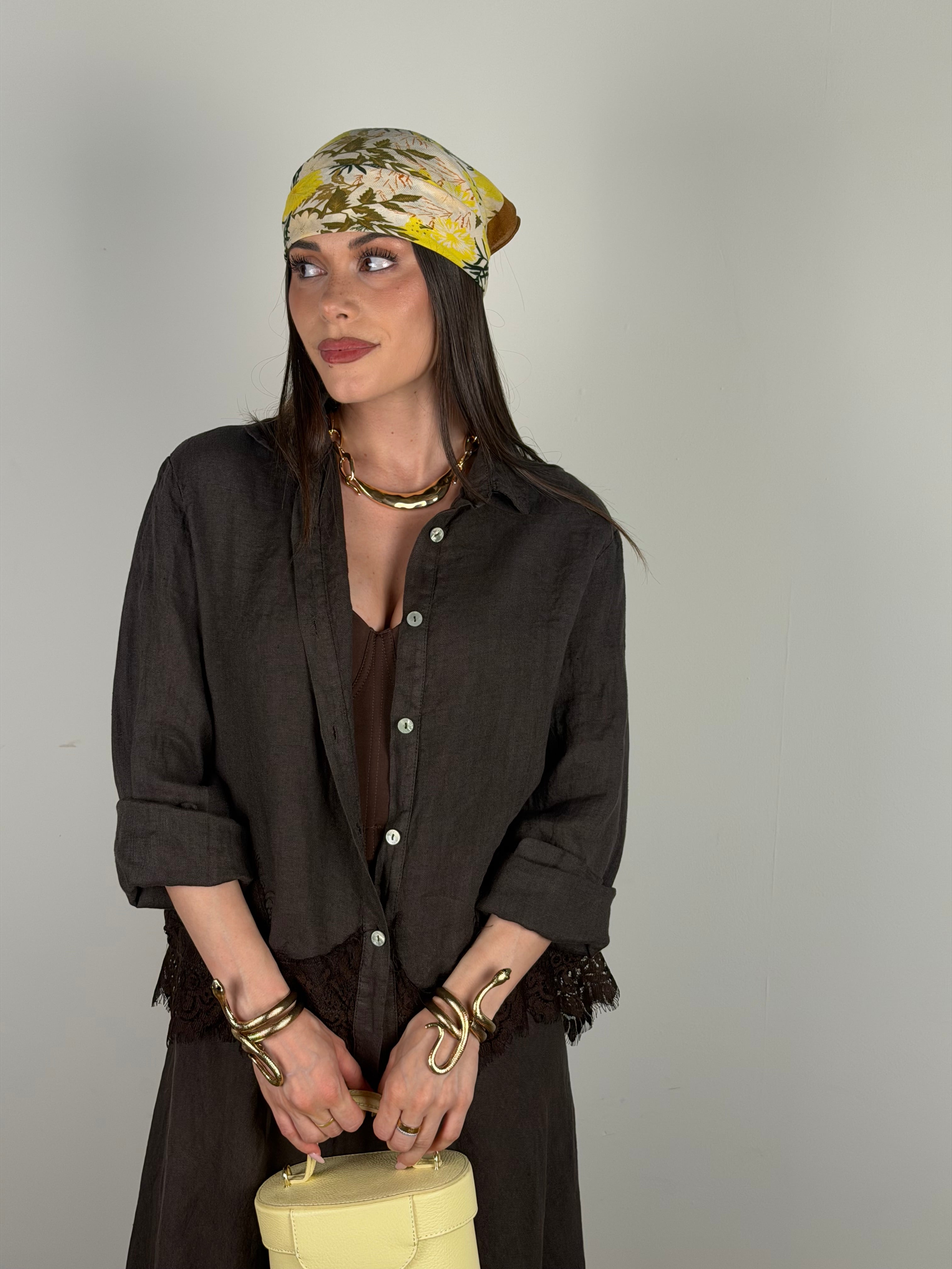 Camicia puro lino Marlene moro