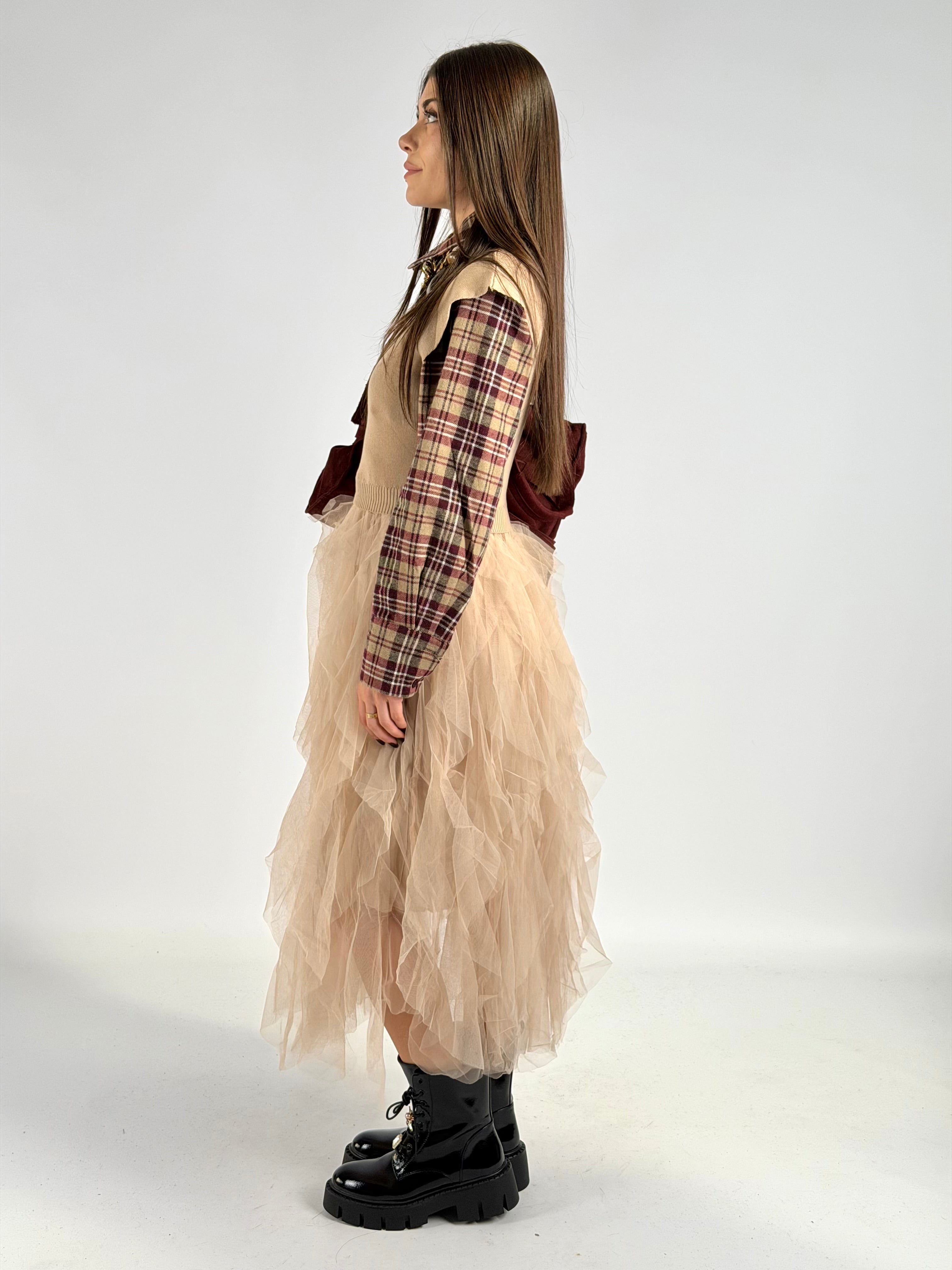 Abito tulle beige