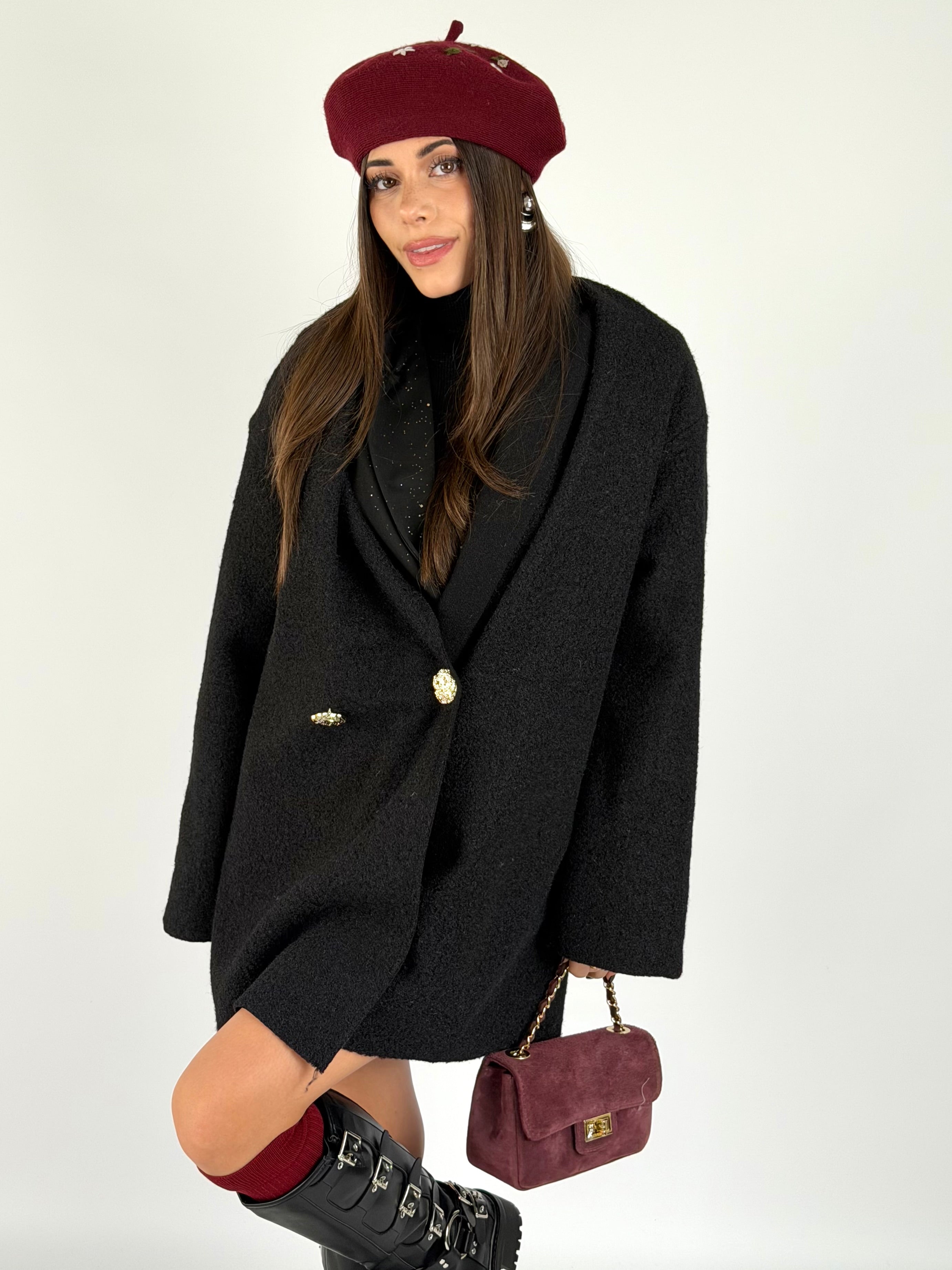 Cappotto bottoni gioiello nero