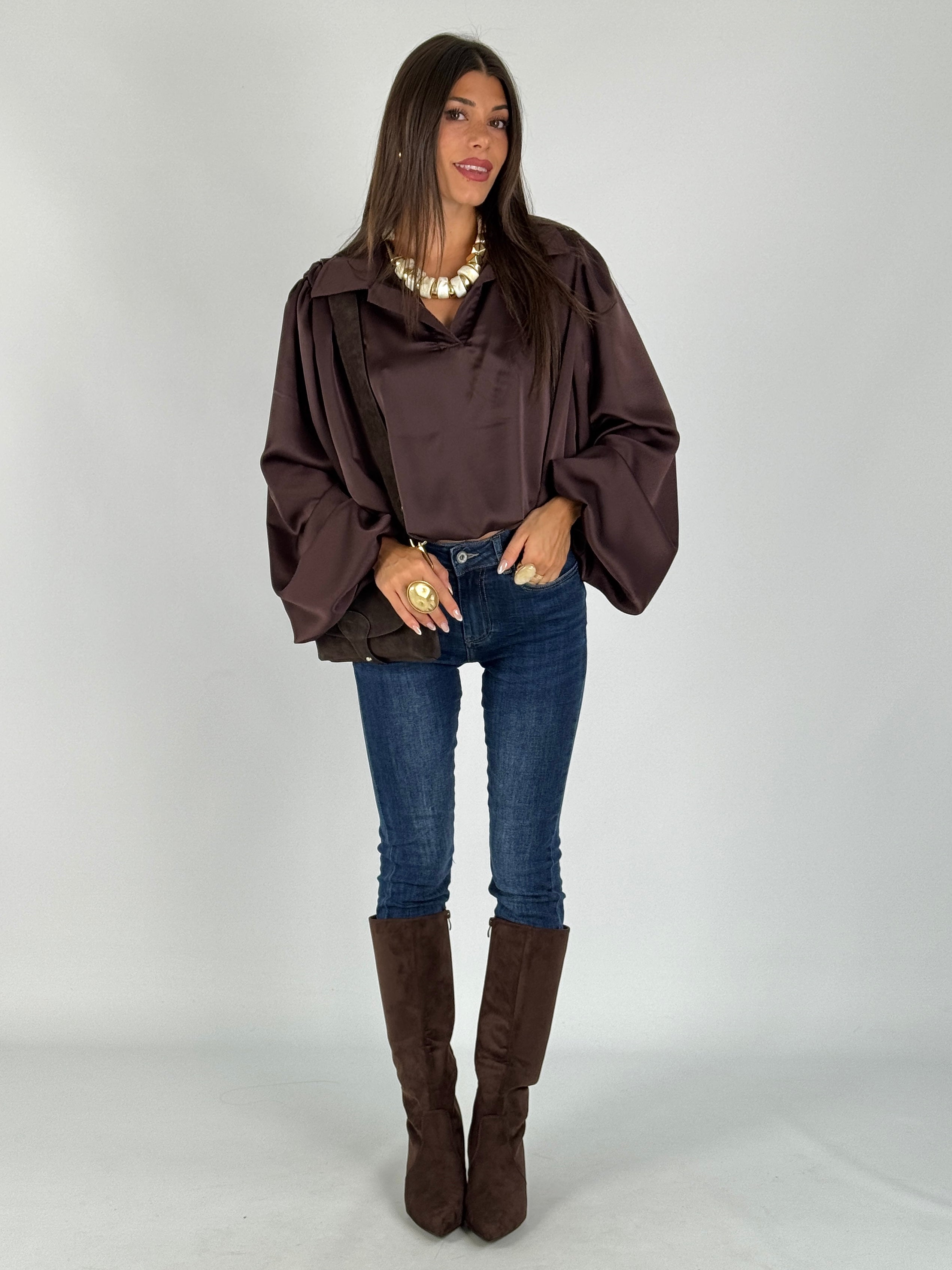 Camicia a sbuffo marrone