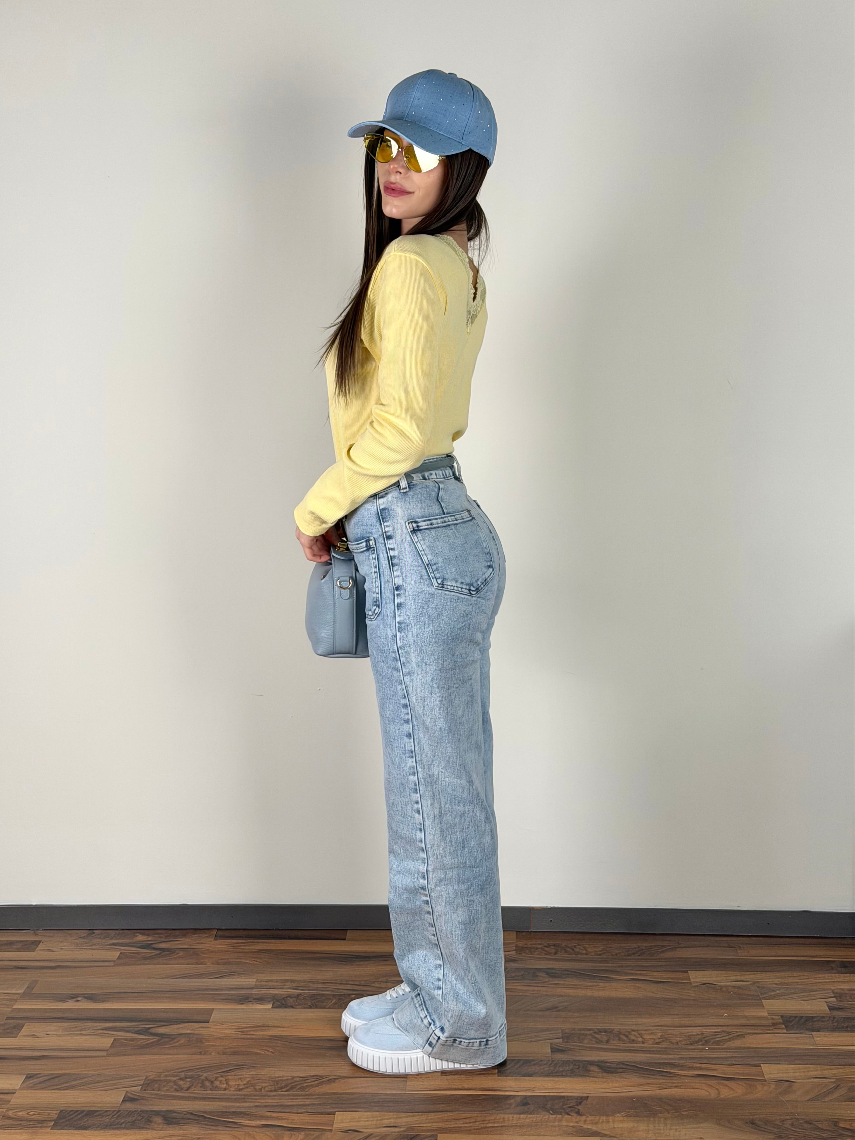 Maglia pizzo V giallo