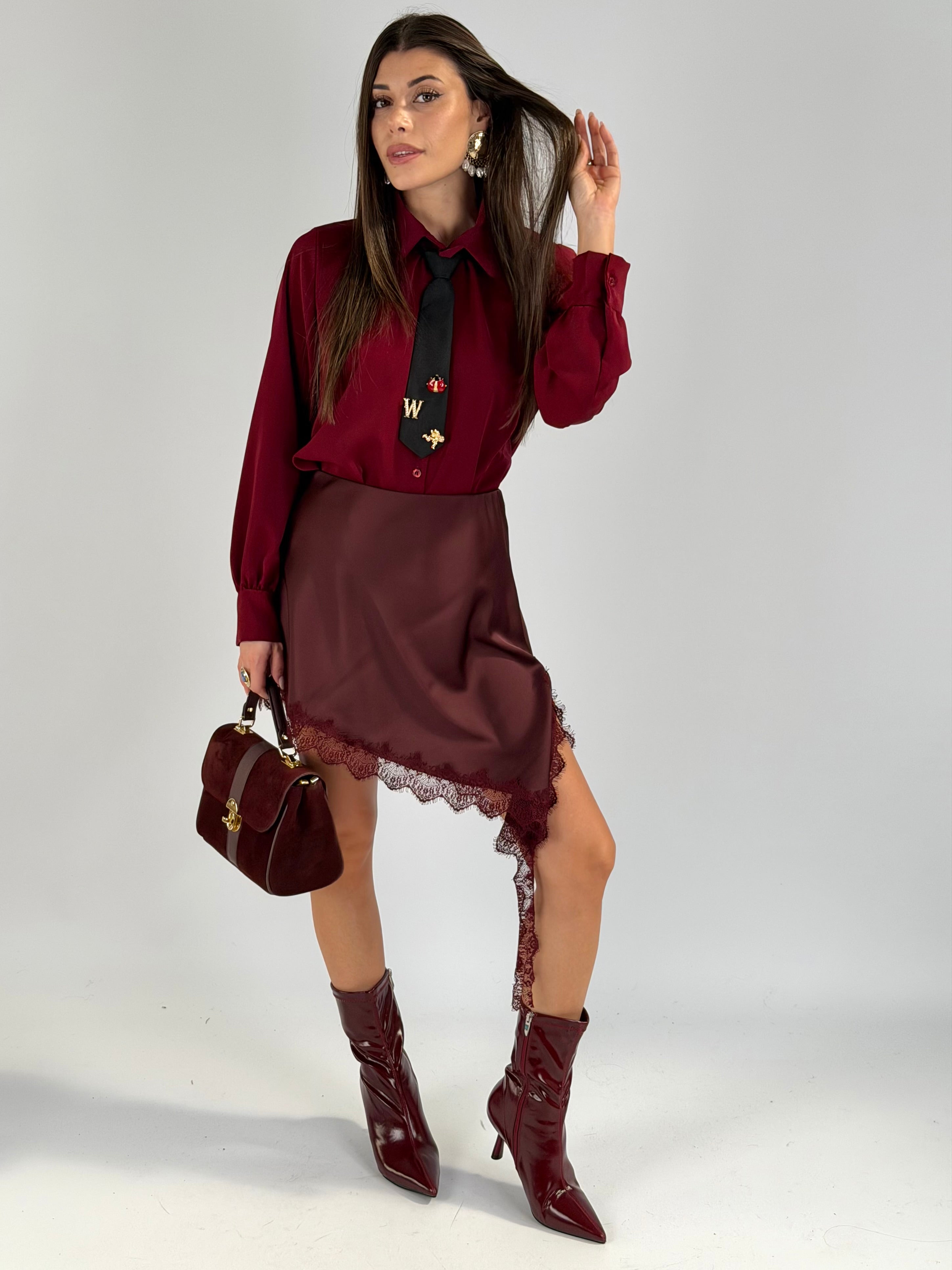 Camicia cravatta sporty bordeaux