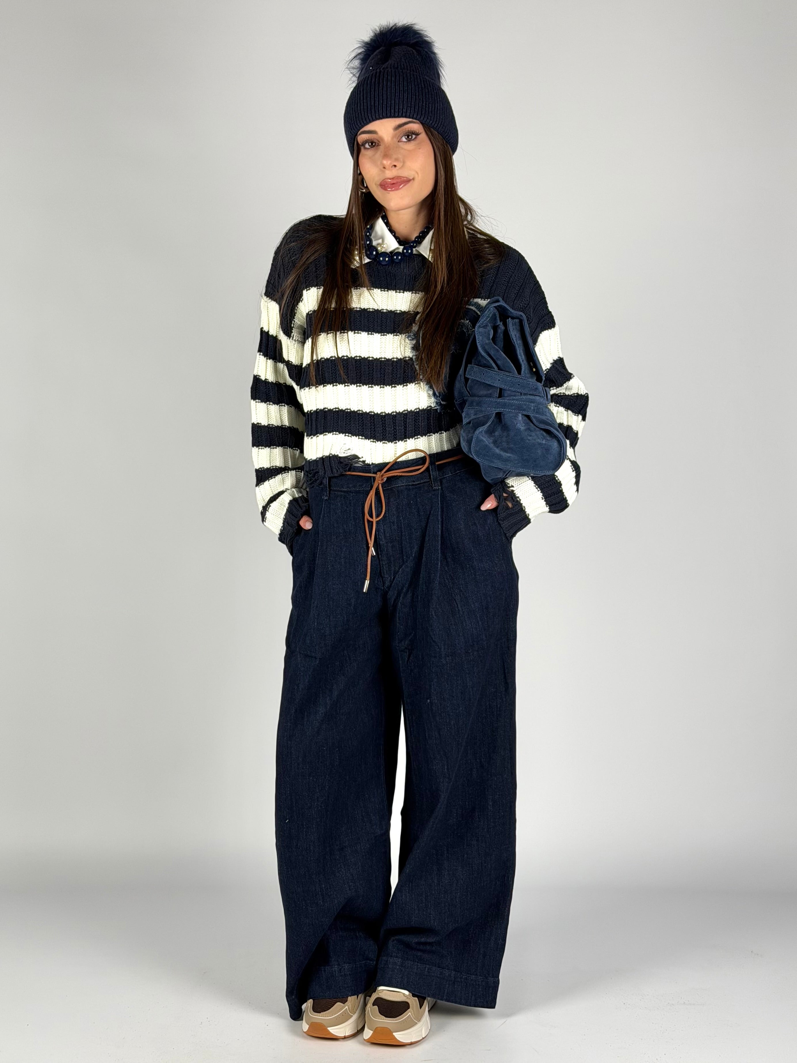 Maglia cuore denim blu