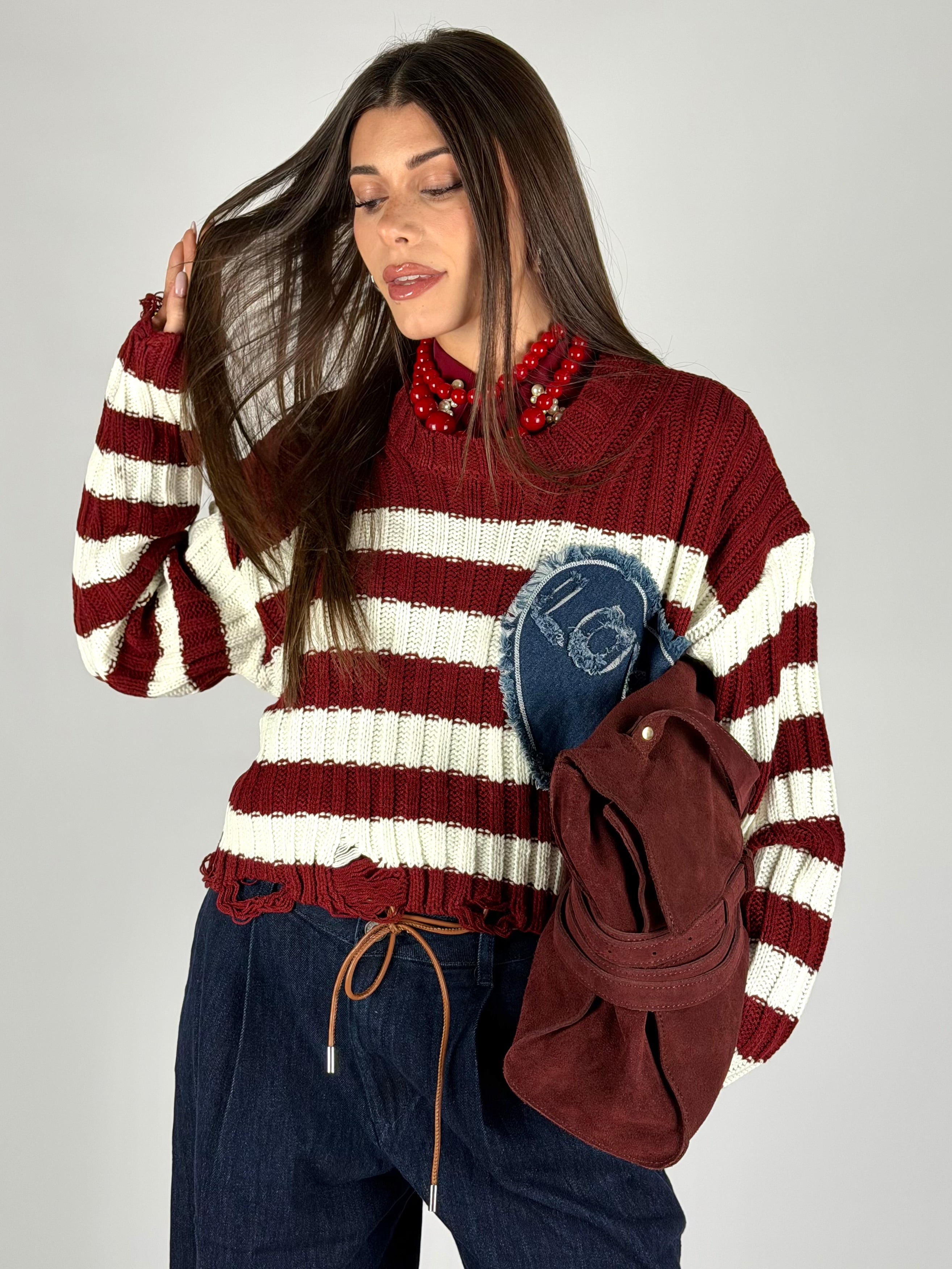 Maglia cuore denim bordeaux
