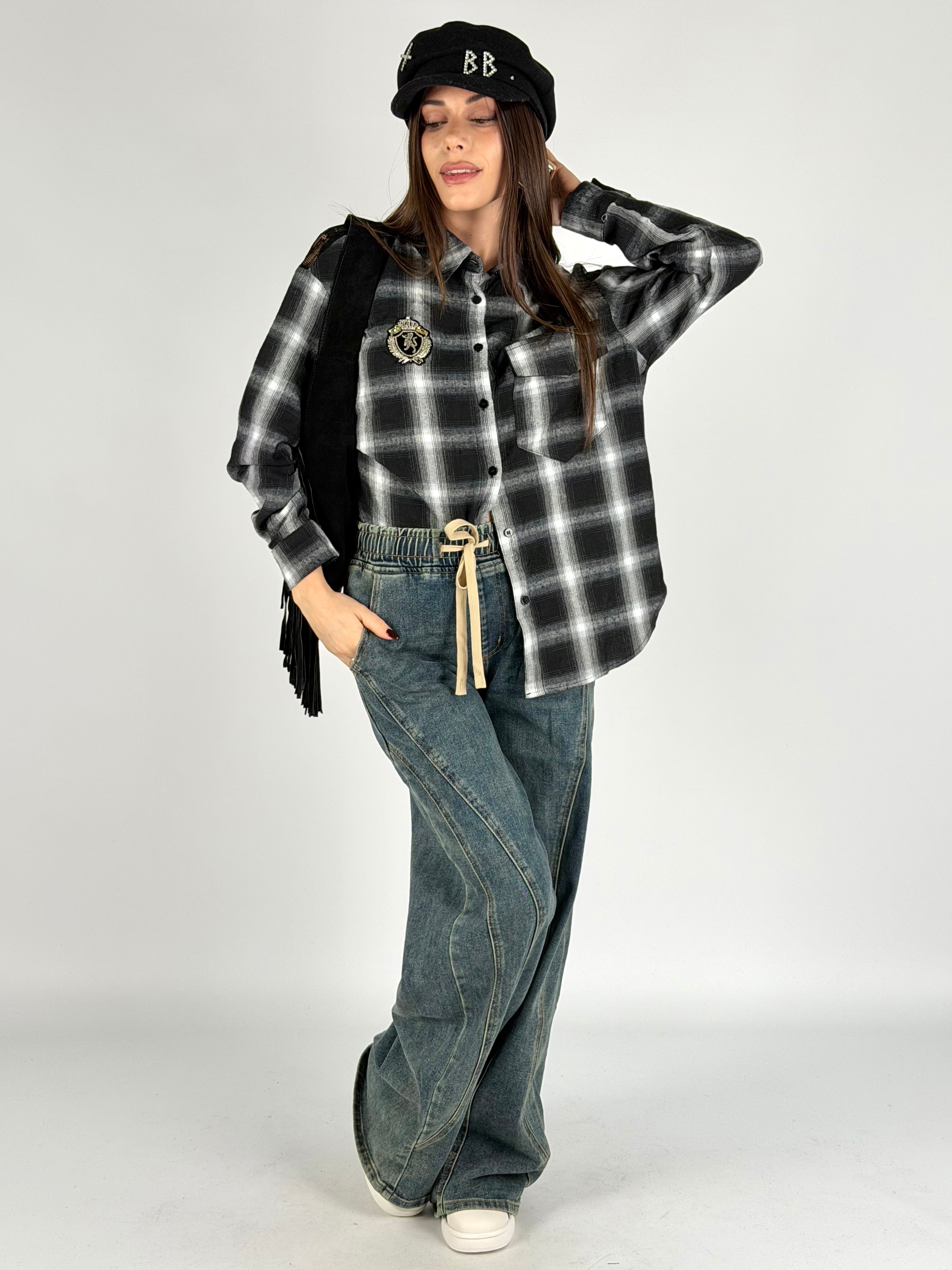 Camicia a quadri bianca e nera