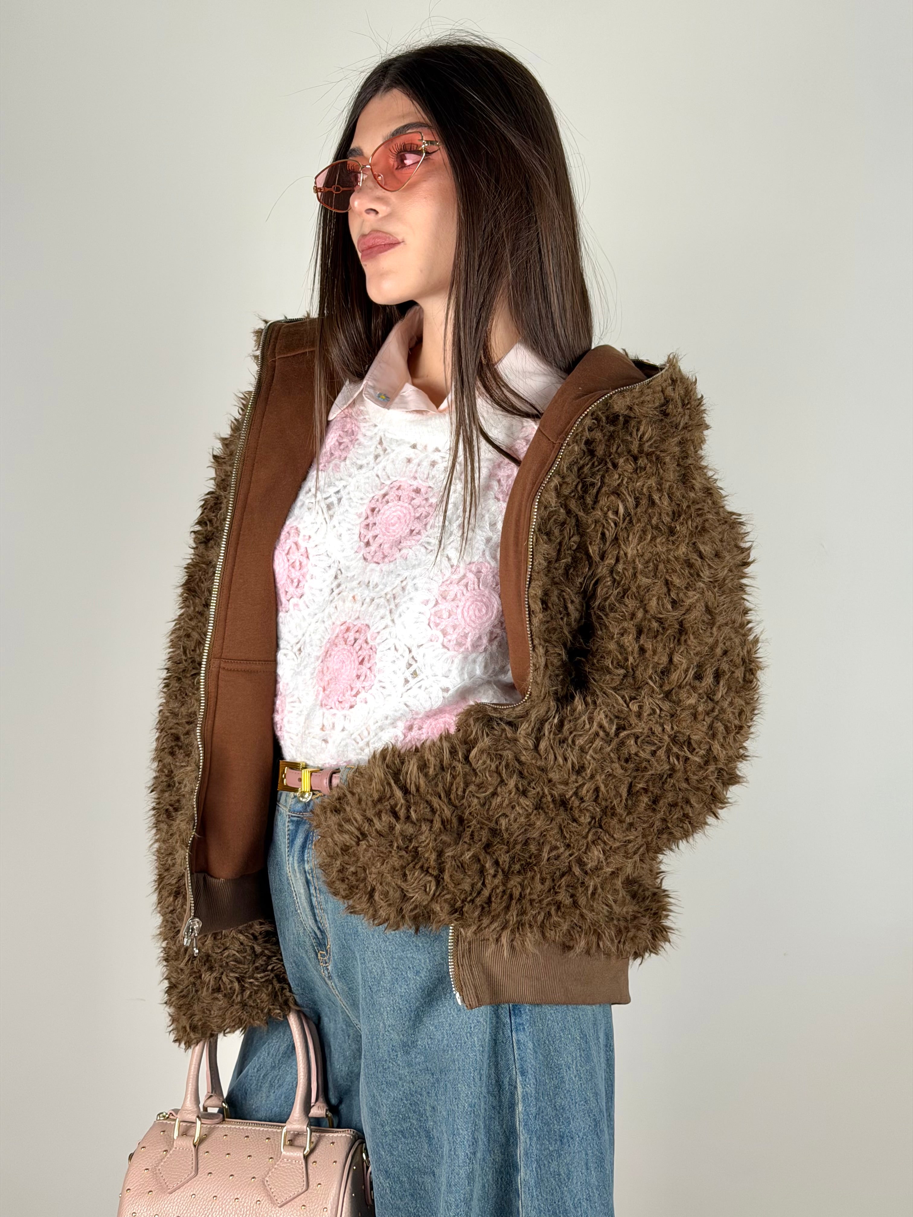 Pelliccia/felpa reversibile moro