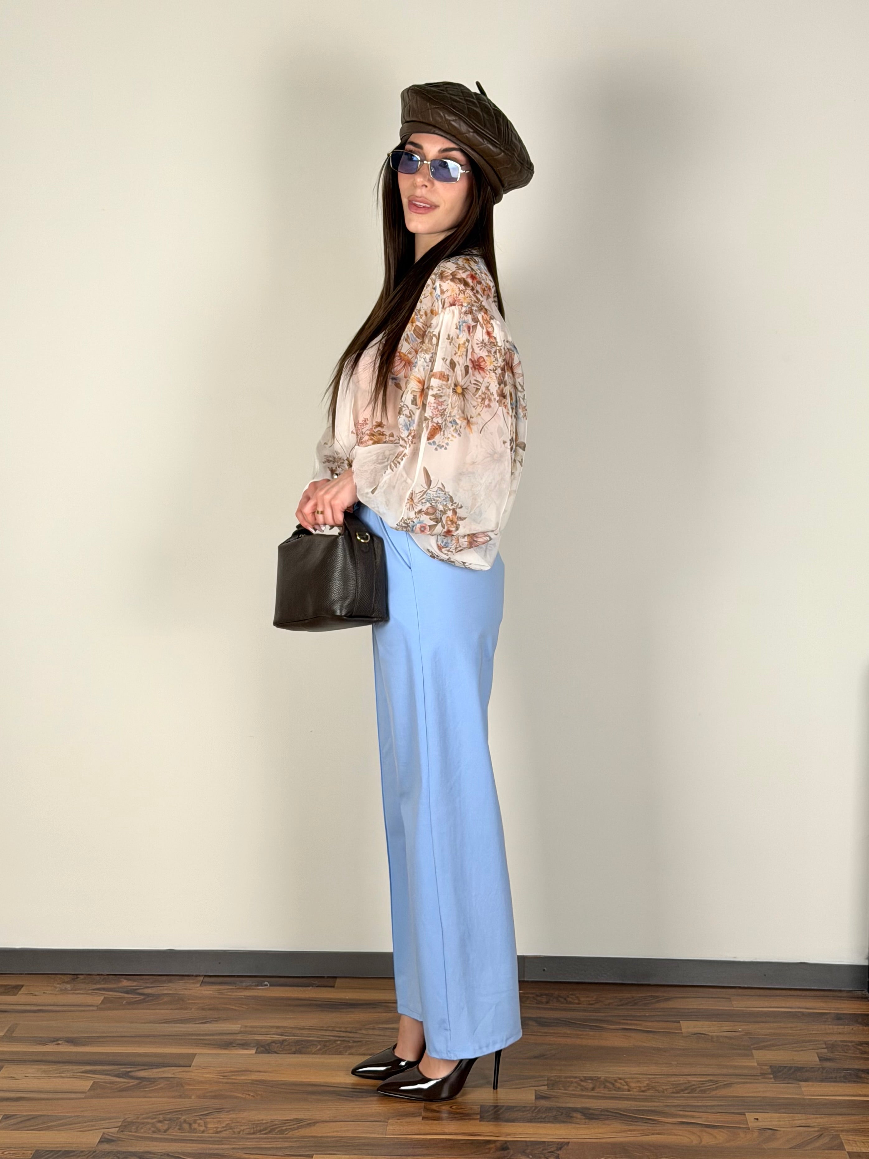 Pantalone maxi cintura celeste