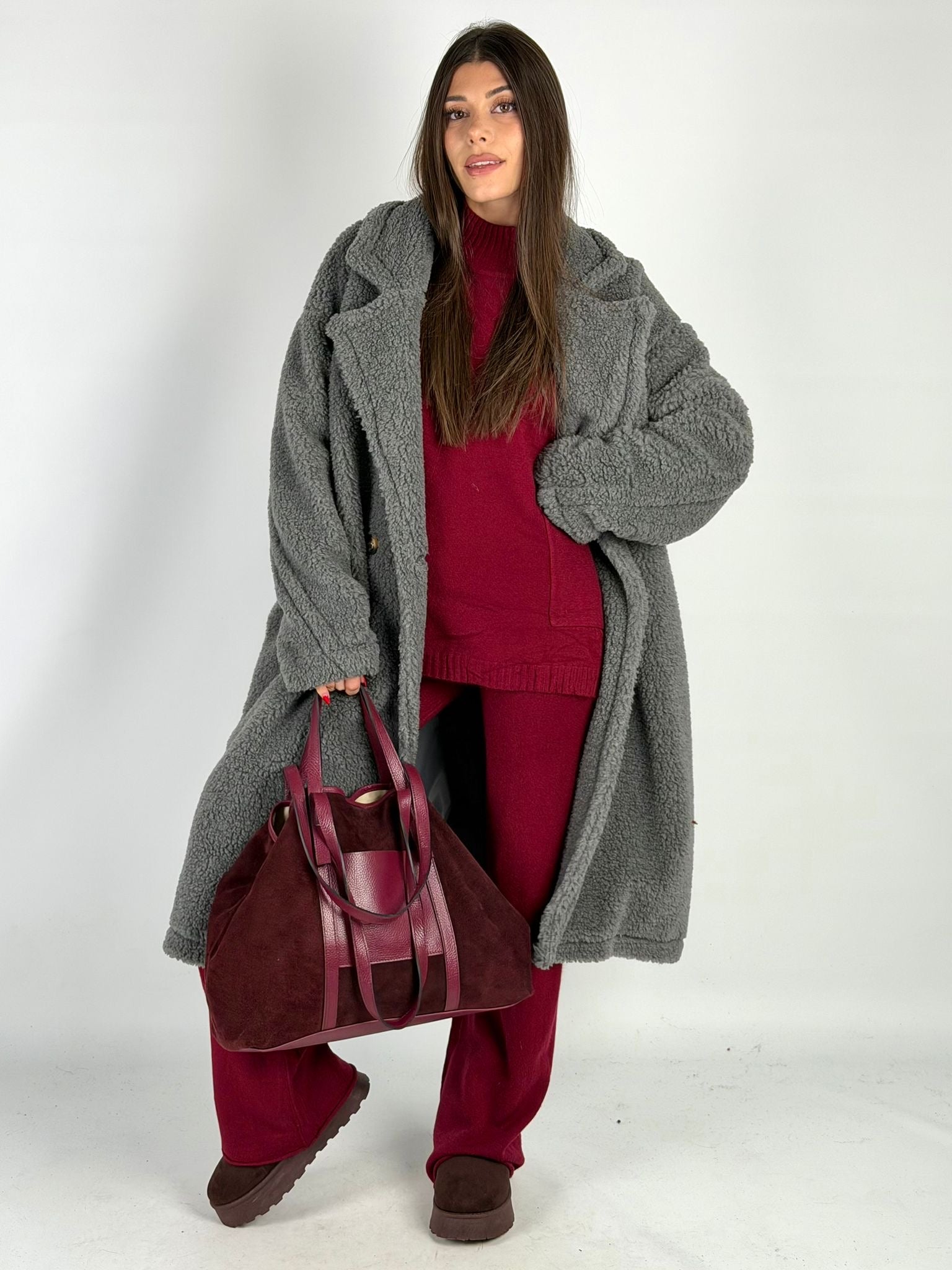 Teddy lungo Moira grigio