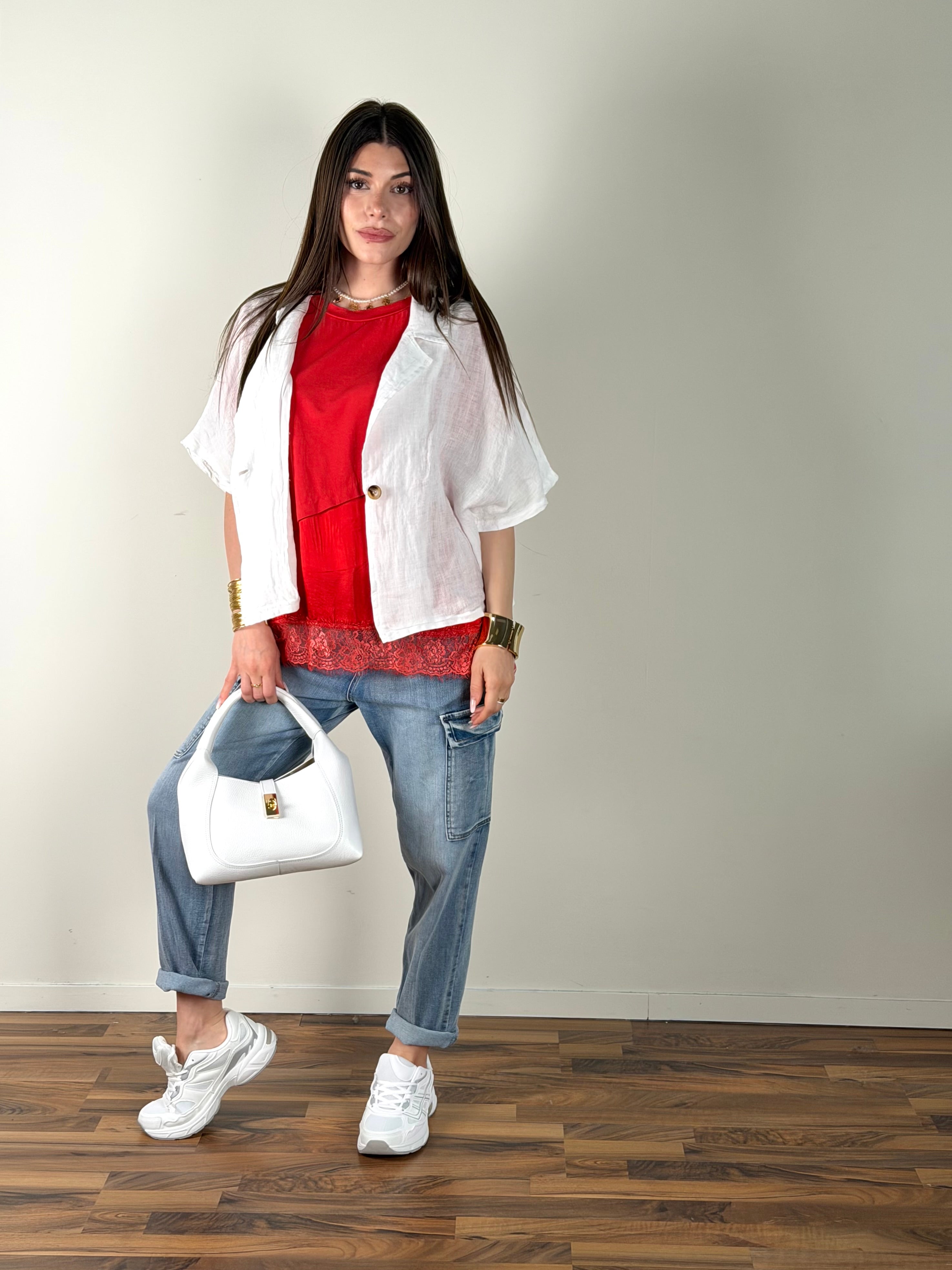 Giacca Lino 1 bottone bianca