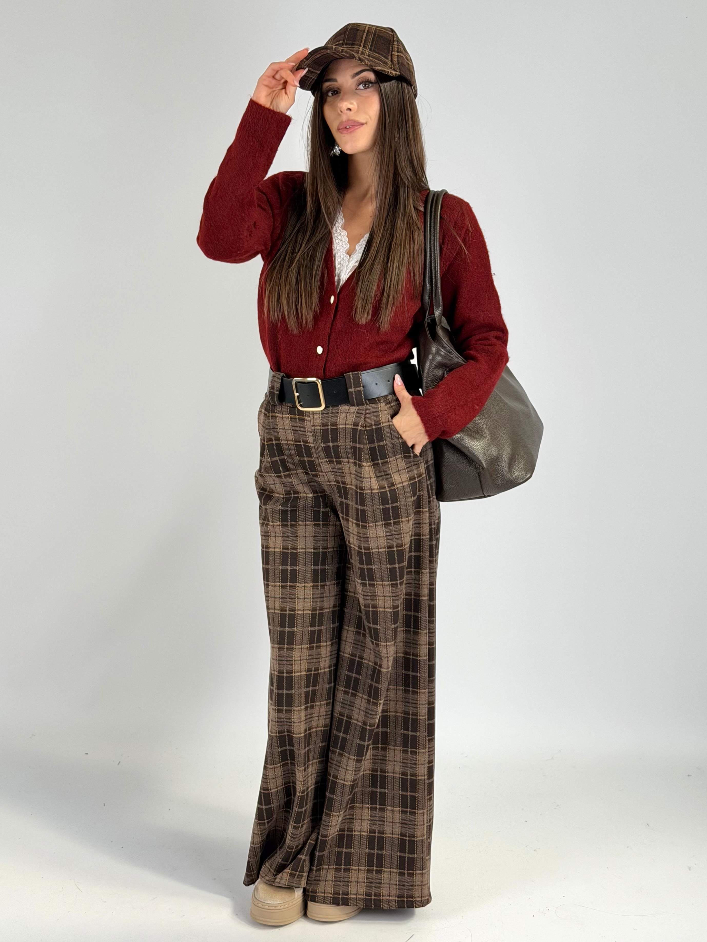 Pantalone quadri marrone