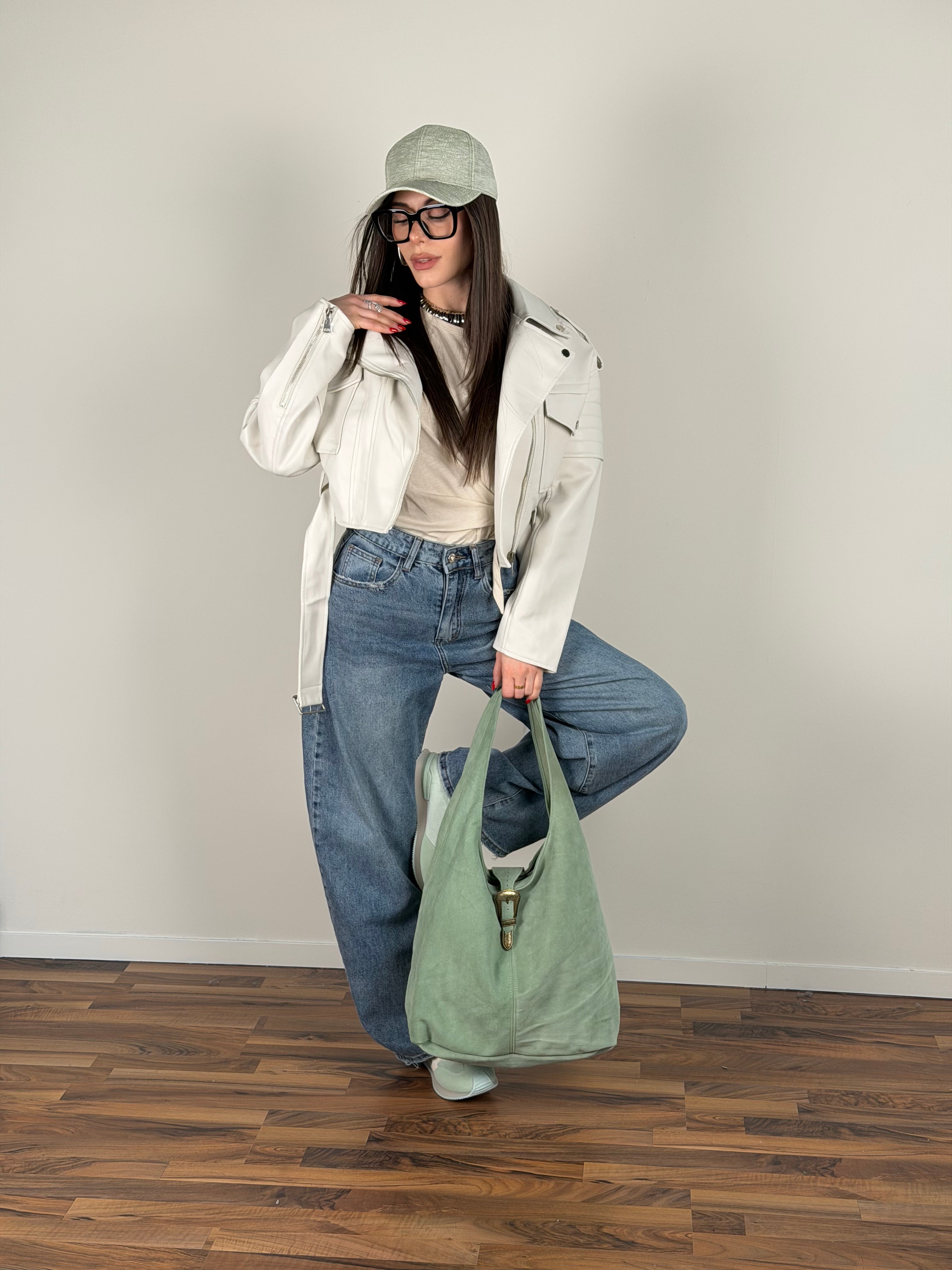 Chiodo ecopelle bronx beige