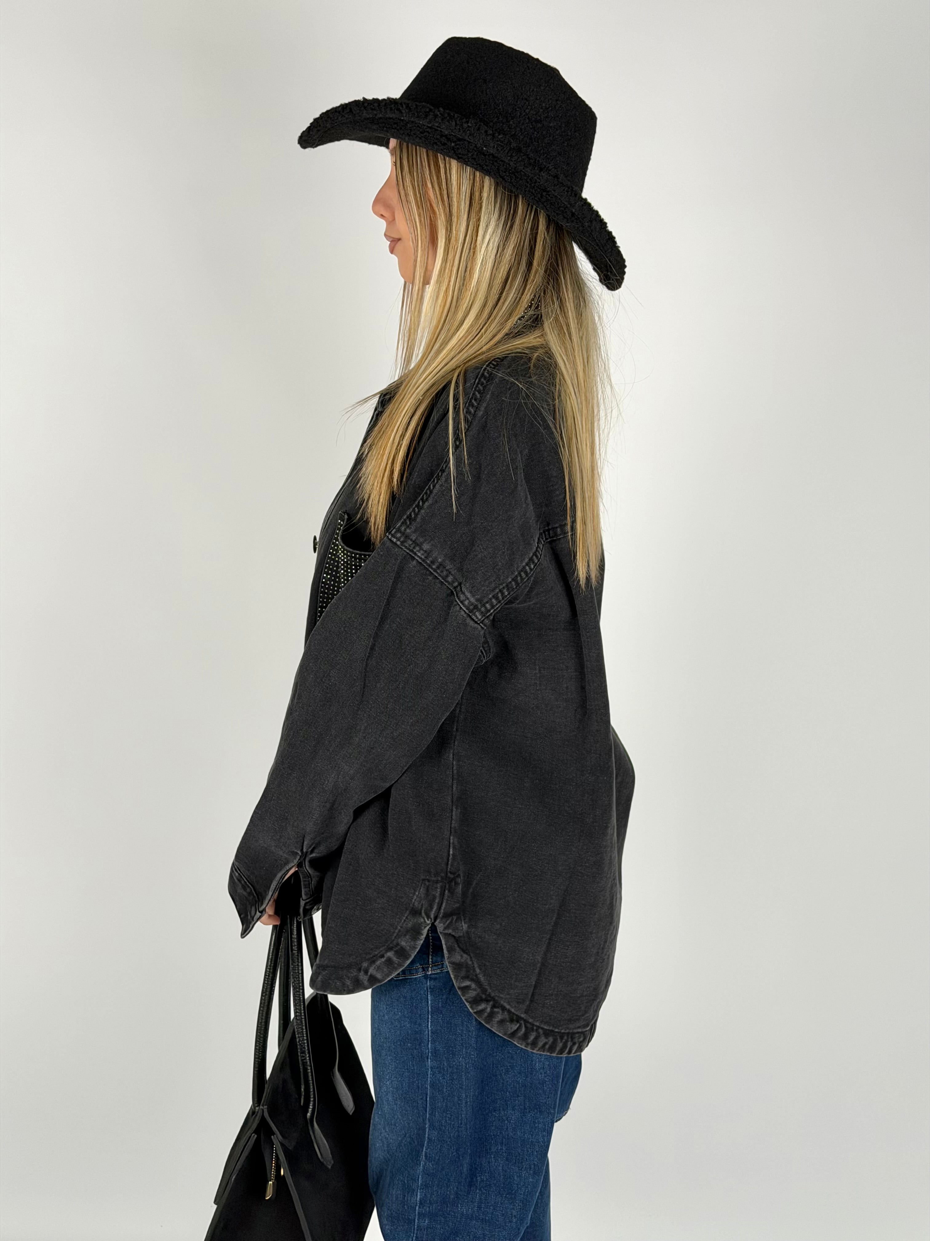 Camicia denim zirconi nera