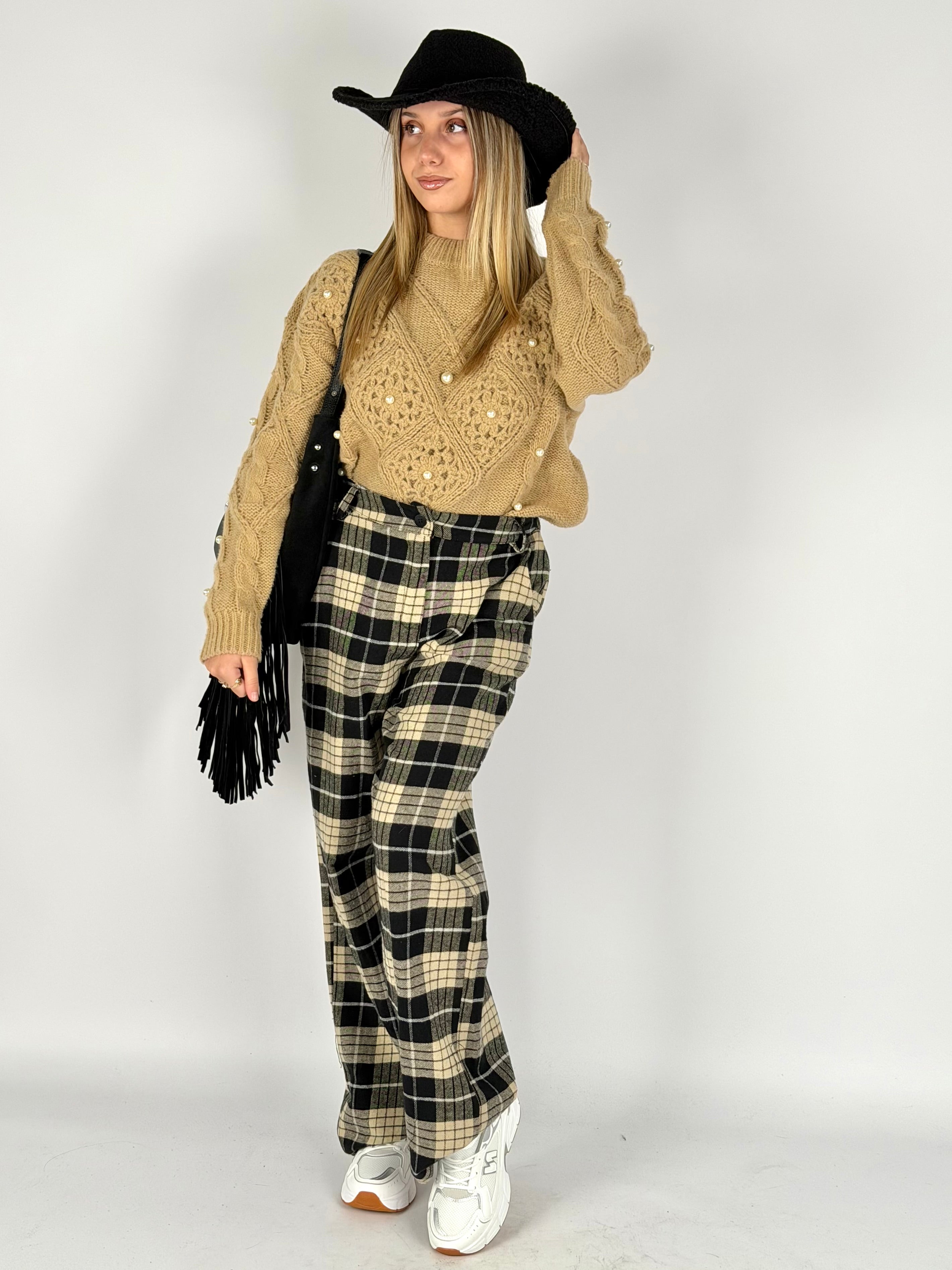 Pantalone check Perla nero