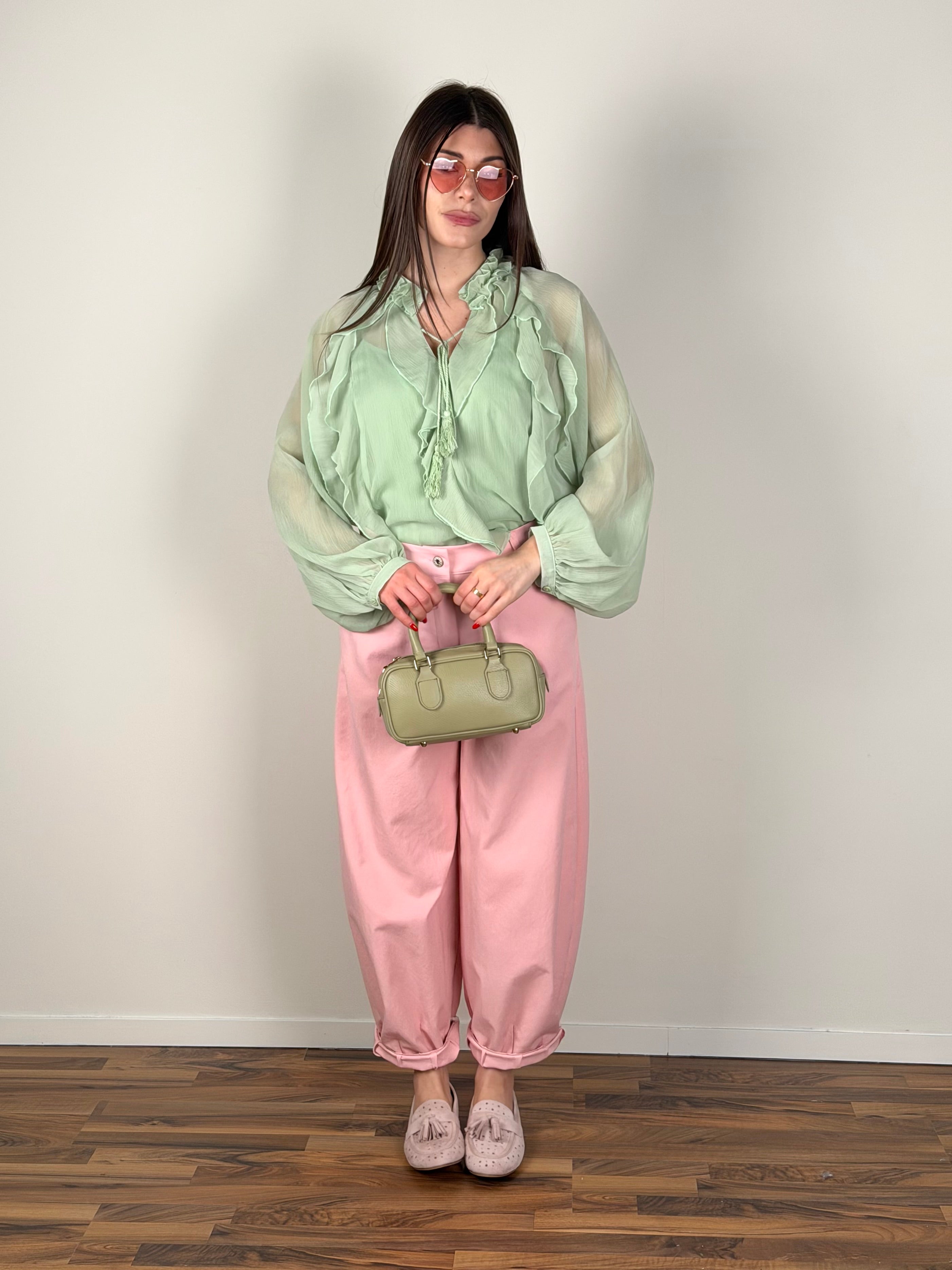 Camicia rouches verde